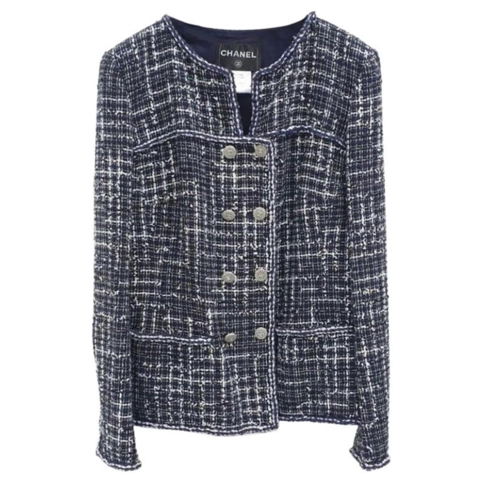 Chanel Midnight Blue Tweed lined Breasted Jacket M Multiple colors