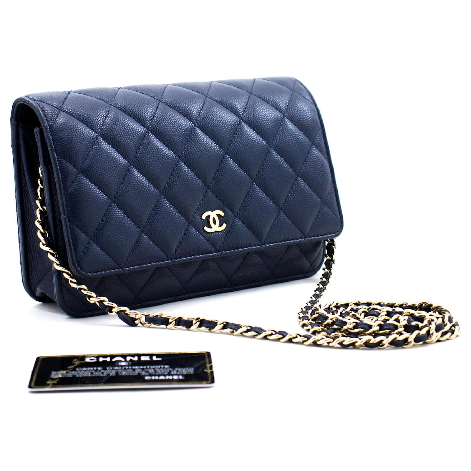 CHANEL Caviar Wallet On Chain WOC Navy Shoulder Bag Crossbody Gold Navy  blue Leather ref.395662 - Joli Closet