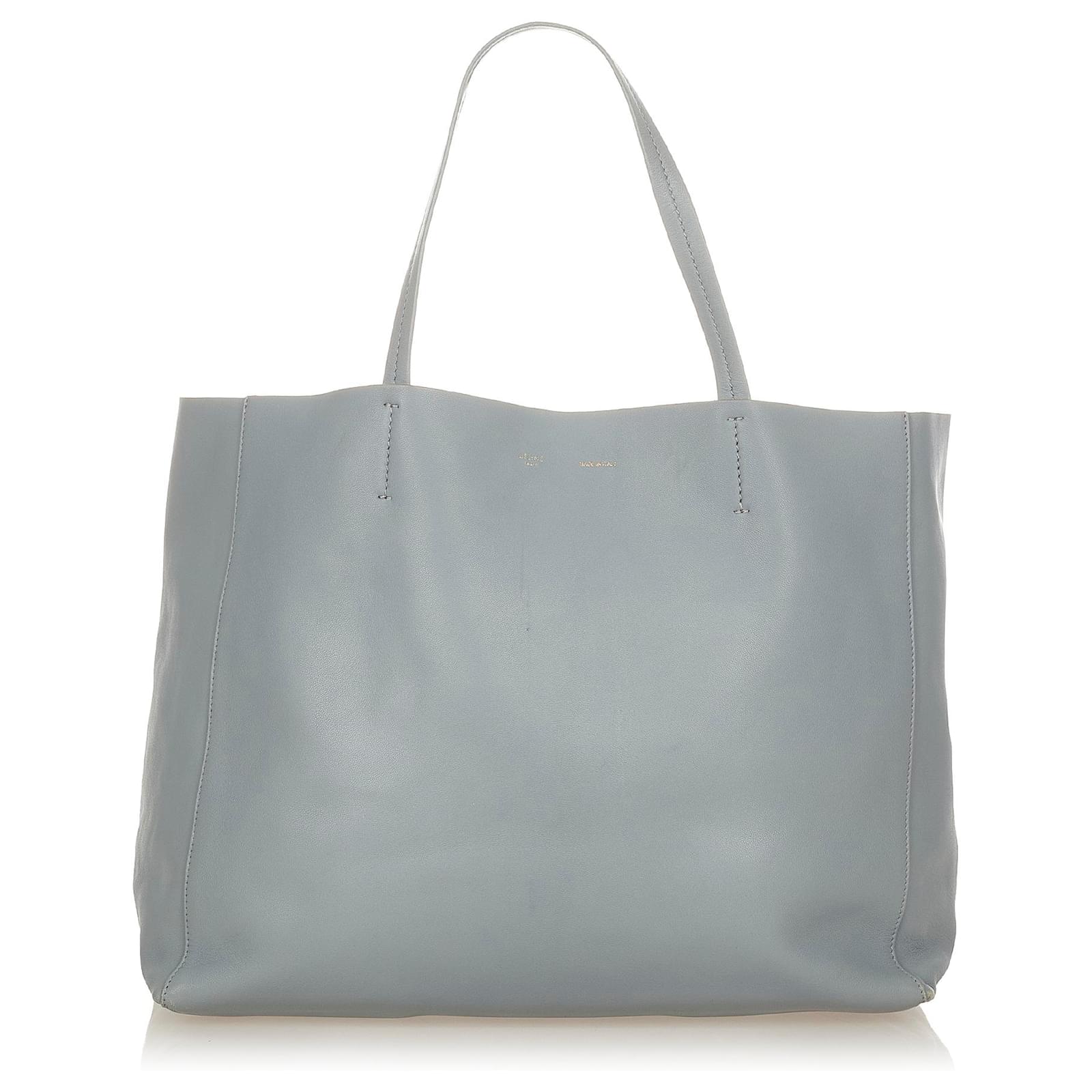 Light Blue Horizontal Soft Leather Tote Bag for Women