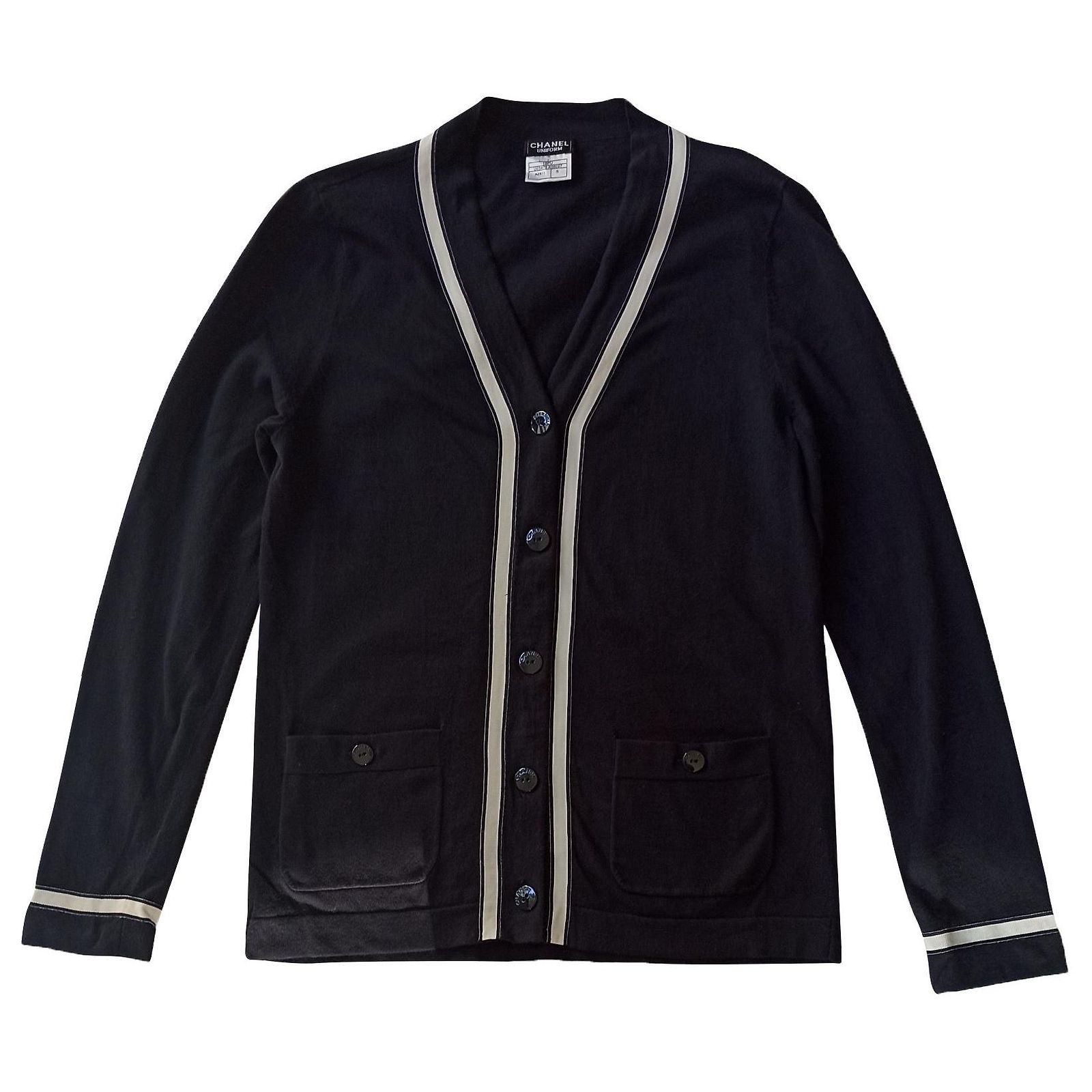 Cambon Chanel Uniform cotton cardigan eggshell navy blue ref