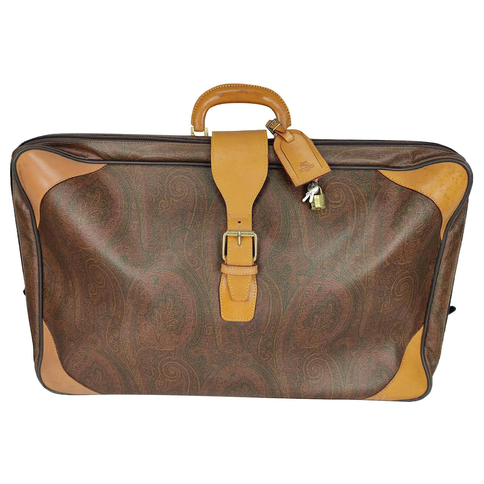 Etro Paisley patterned vintage suitcase Brown Leather ref.398306