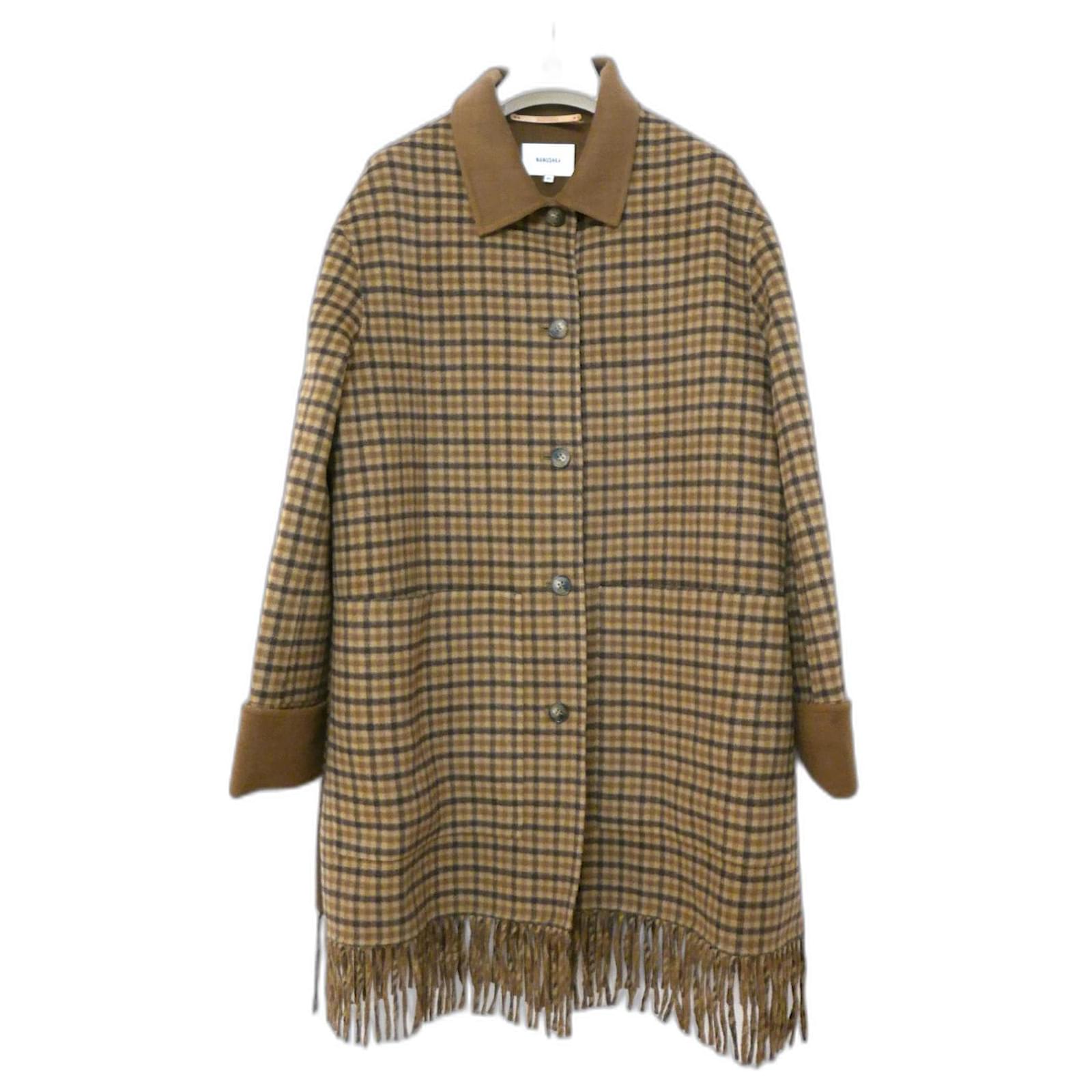 Nanushka Marzy Karierter Mantel aus weicher Wolle mit Fransen