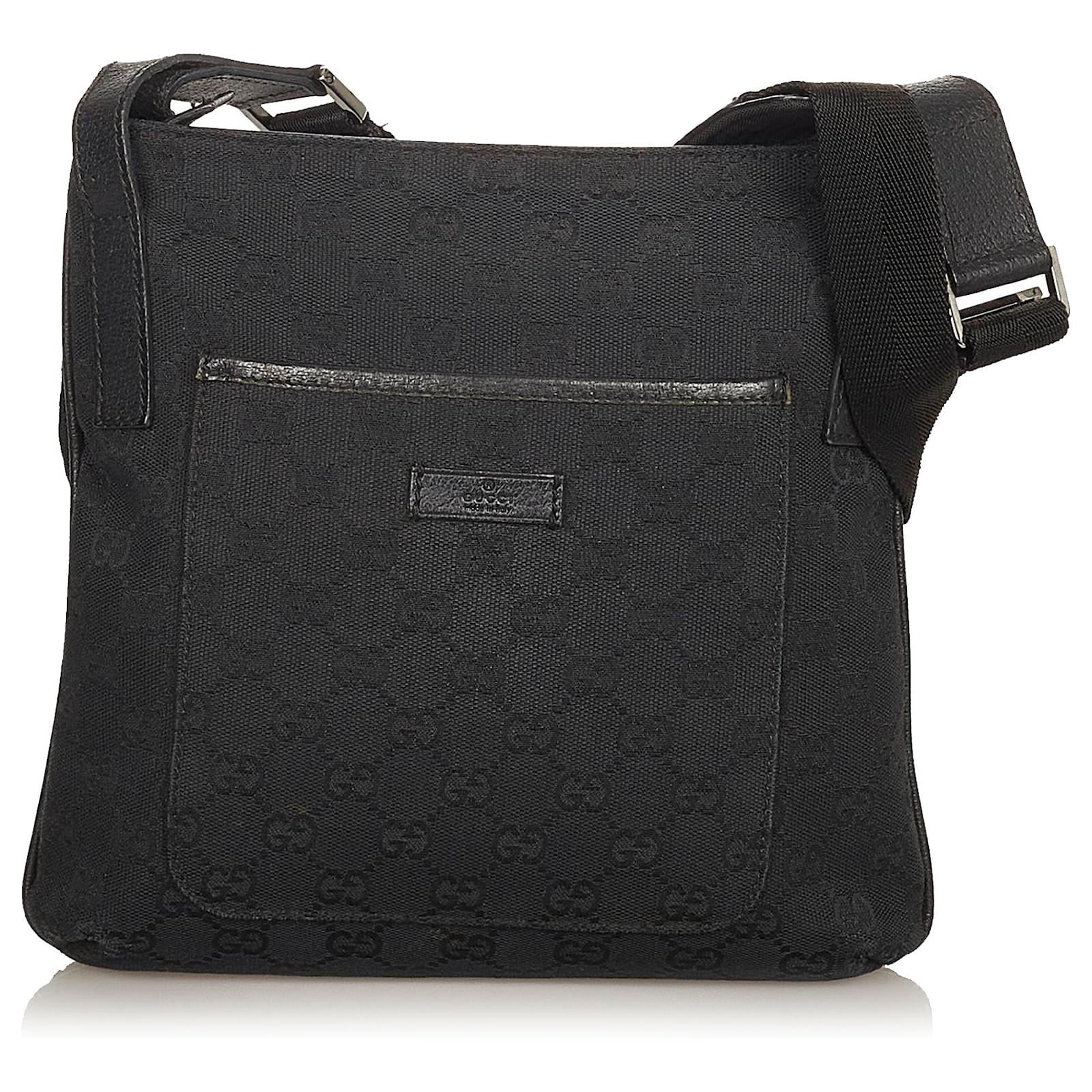 Gucci Black GG Canvas Crossbody Bag Leather Cloth Ponystyle calfskin