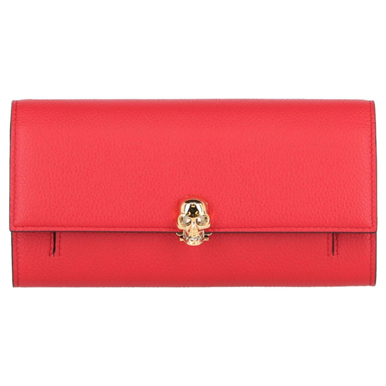Alexander Mcqueen Skull Leather Chain Wallet Red ref.398765  display picture 1