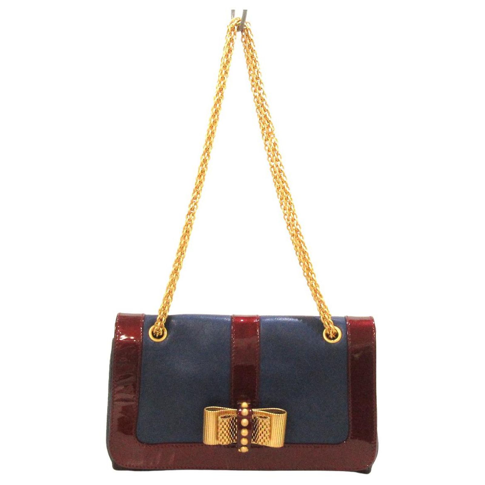 Sac En Cuir Vintage Bleu Marine - Porté épaule - Très Bon état Occasion