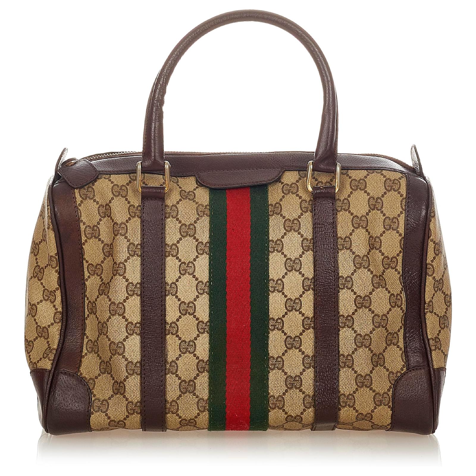 Gucci Vintage Web Boston Bag in Brown