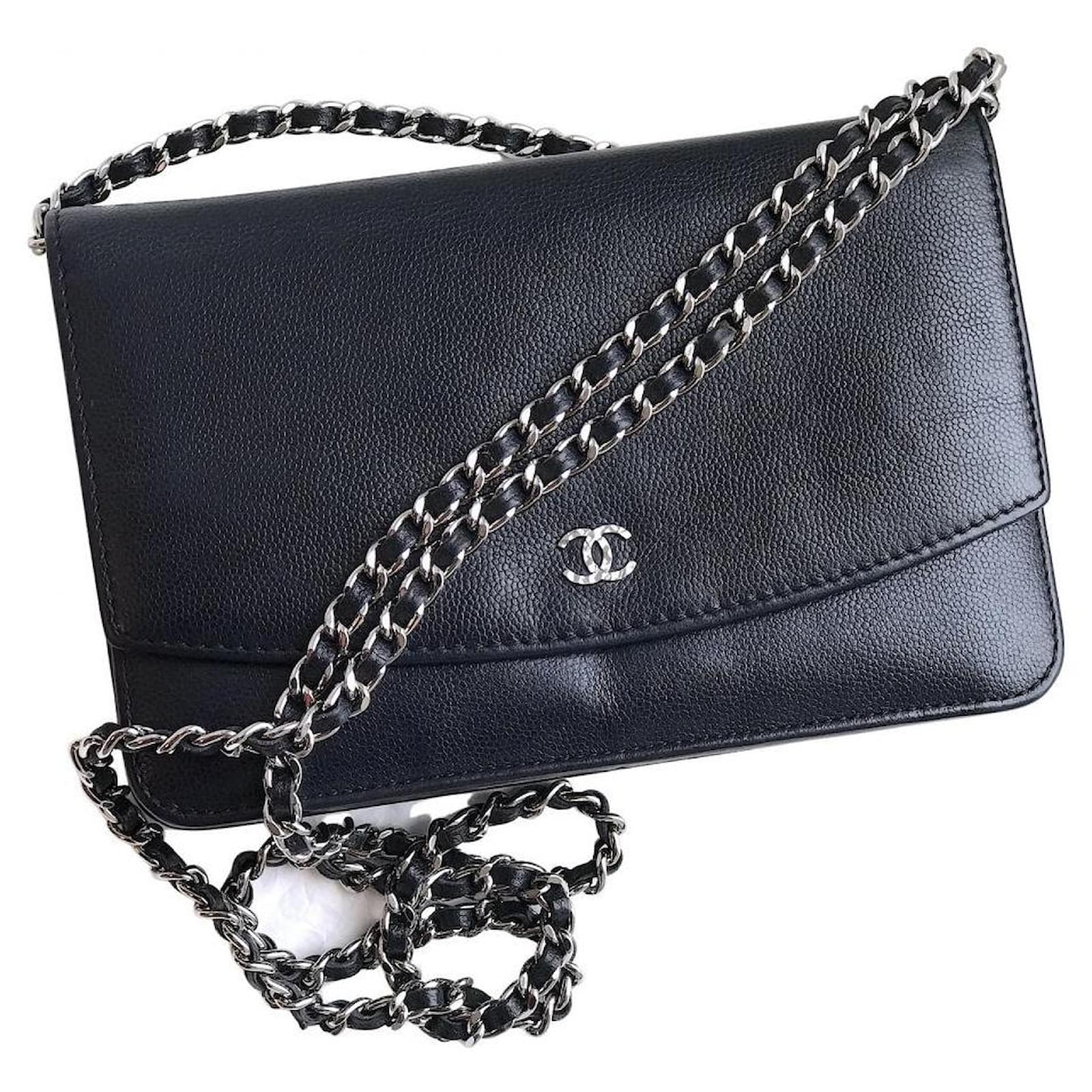 Chanel Caviar Leather Wallet On A Chain Blue with Silver Hardware