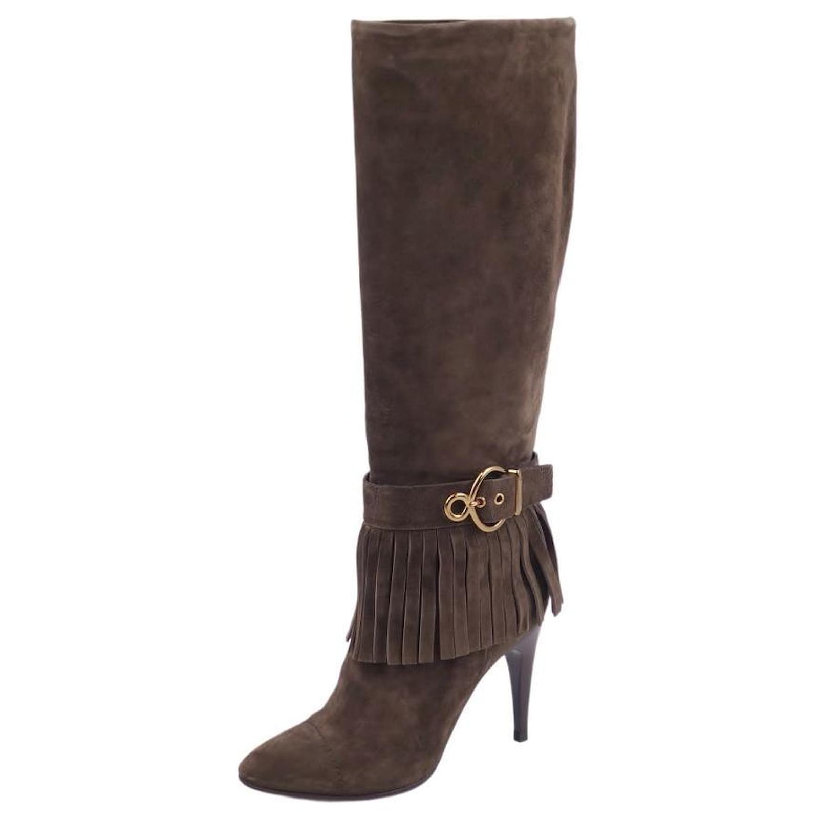 Used] LOUIS VUITTON Fringe Suede Long Boots 37 Heel Shoes Shoes Women's  Brown Size 37 (equivalent to 23.5 cm) ref.399711 - Joli Closet