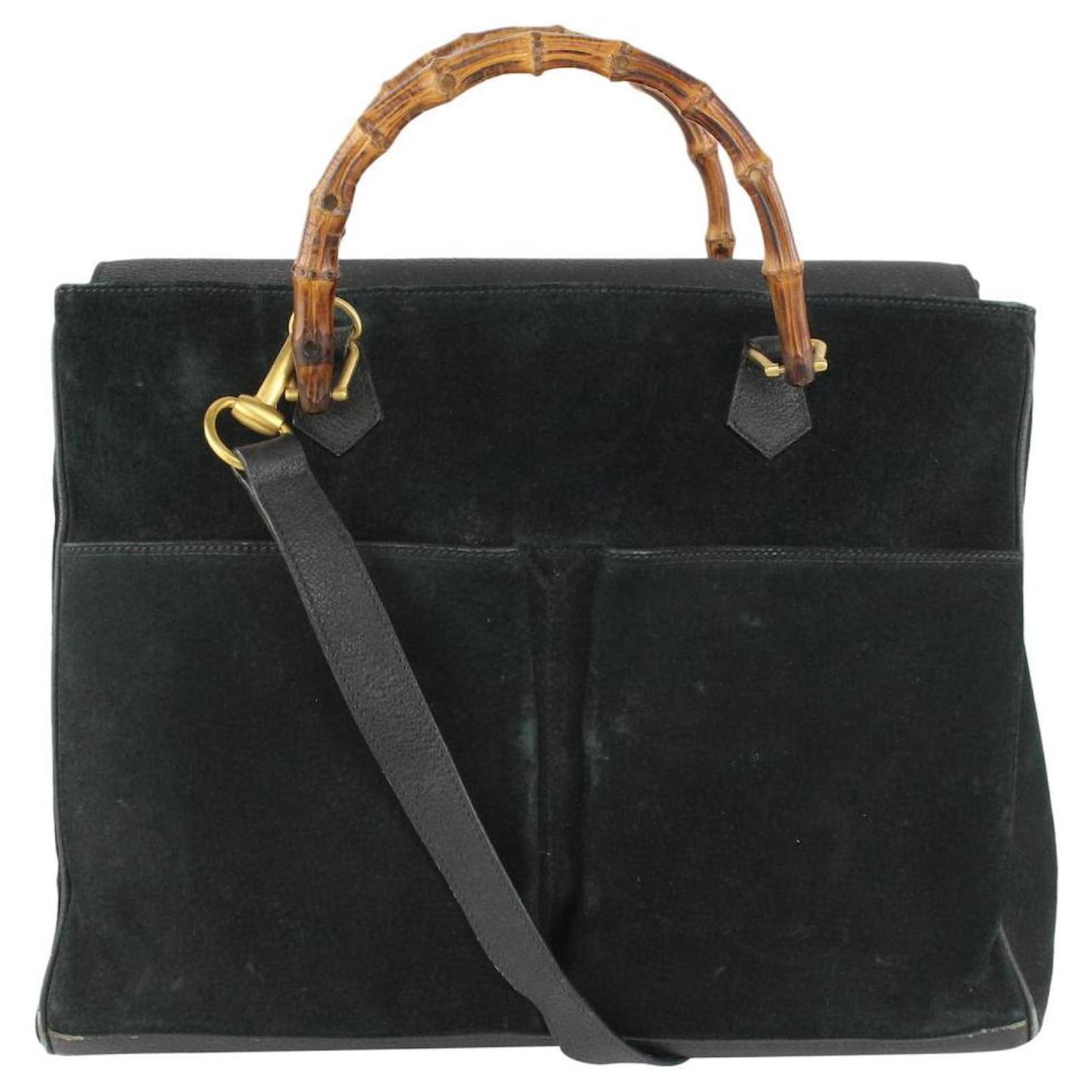 Vintage Gucci Black Suede Leather Handbag With Bamboo Handles. -   Finland