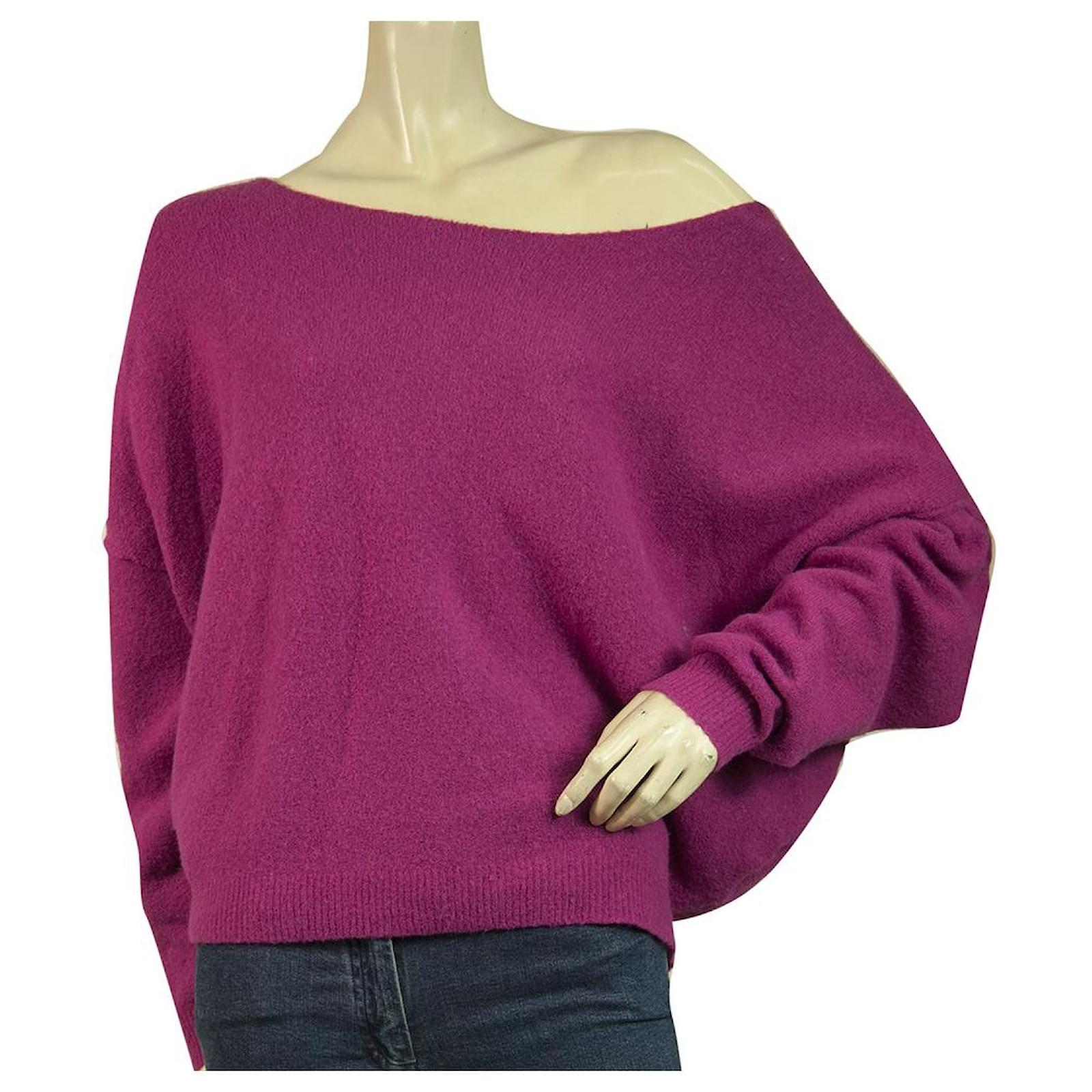 American Vintage Fuchsia Pink Sweater Woolen Off Shoulder Knit Top