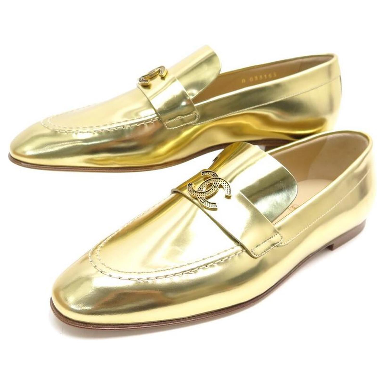 NEW CHANEL G SHOES33153 Church´s Loafers 39 GOLDEN LEATHER FLAT