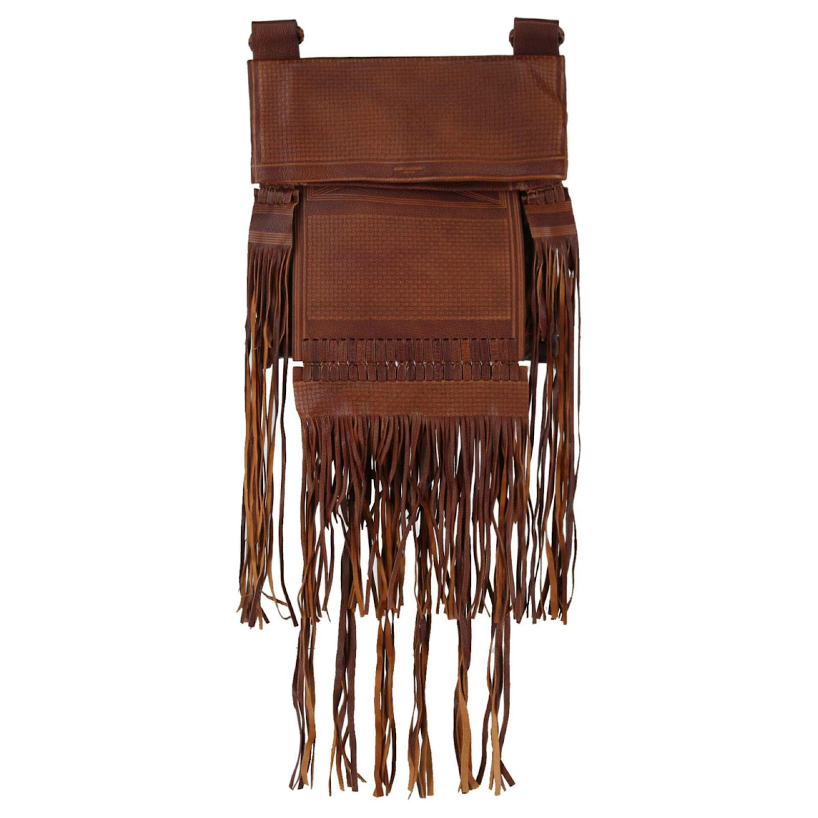 Saint Laurent Leather Fringe Shoulder Bag Brown ref.401963 Joli Closet
