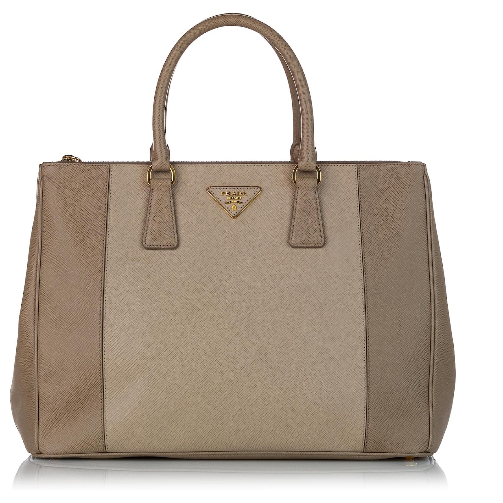 Prada Saffiano Galleria lined Zip Bag Beige Leather Pony-style