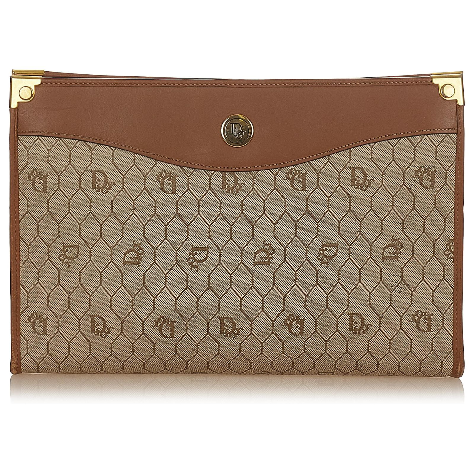 Pochette Dior en PVC nid d abeille marron Cuir Plastique Veau