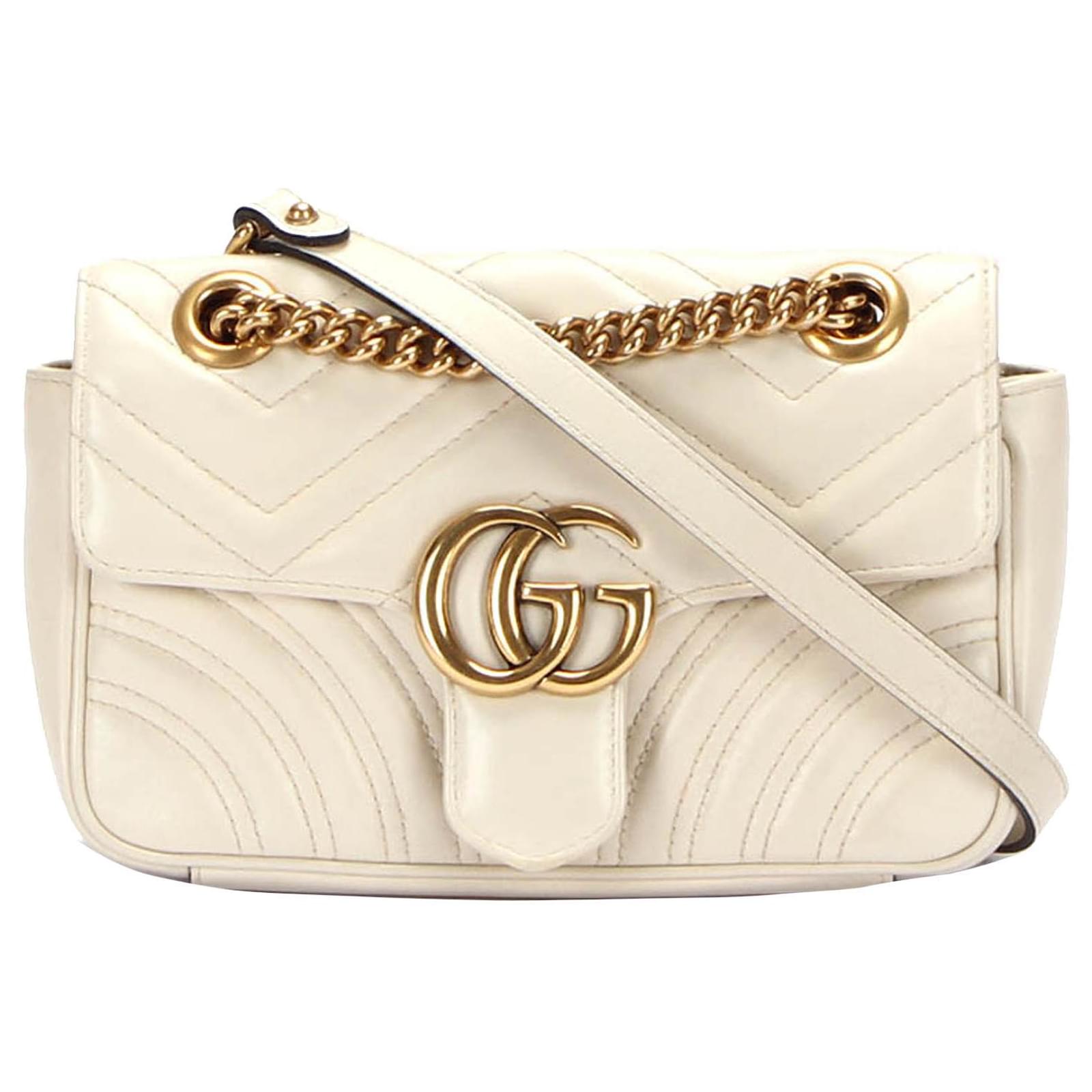 Gucci White Small GG Marmont Leather Crossbody Bag Pony style