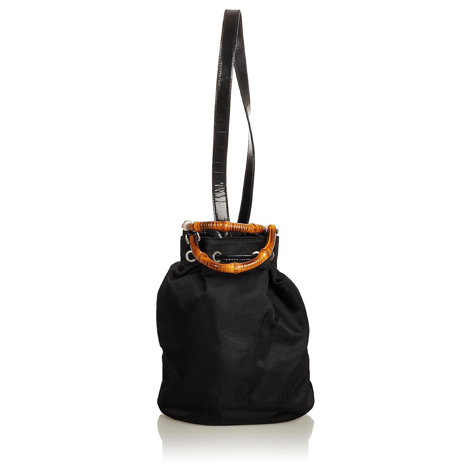 Borsa a secchiello Gucci in nylon nero di bambù Marrone Tela Panno  ref.402770 - Joli Closet