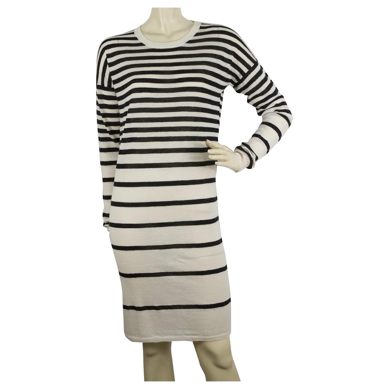 Joseph Blue White 100% Cashmere Marine Look Striped Sweater Knee