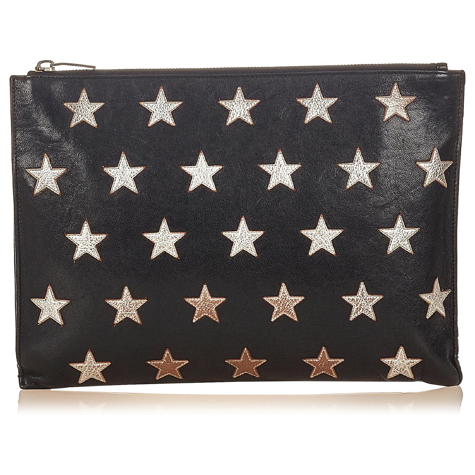 Yves Saint Laurent Pochette in pelle con stampa stelle nere SL Nero Argento  Vitello simile a un vitello ref.403244 - Joli Closet