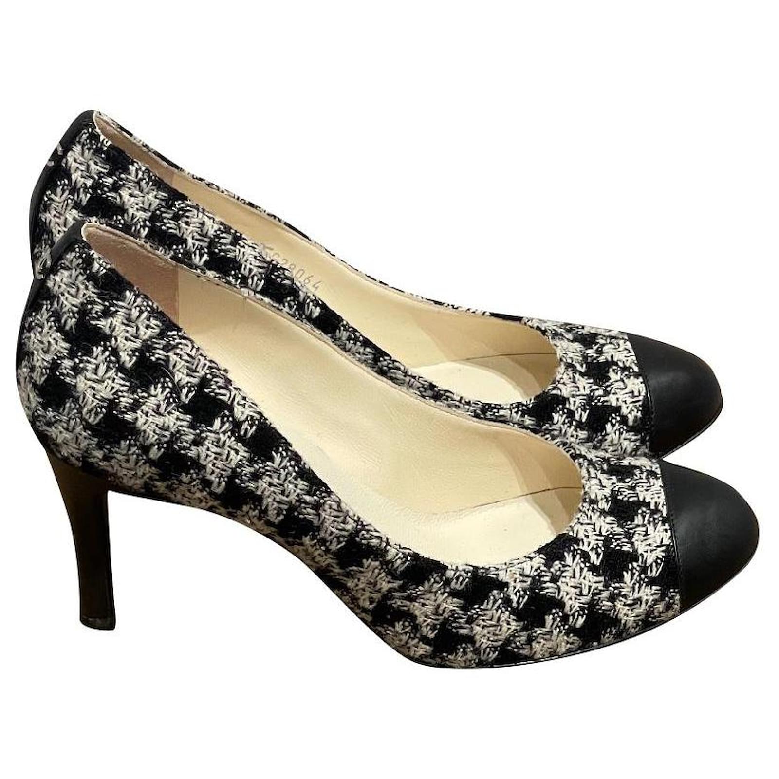 CHANEL, Shoes, Chanel Slingback Pumps Black And White Tweed
