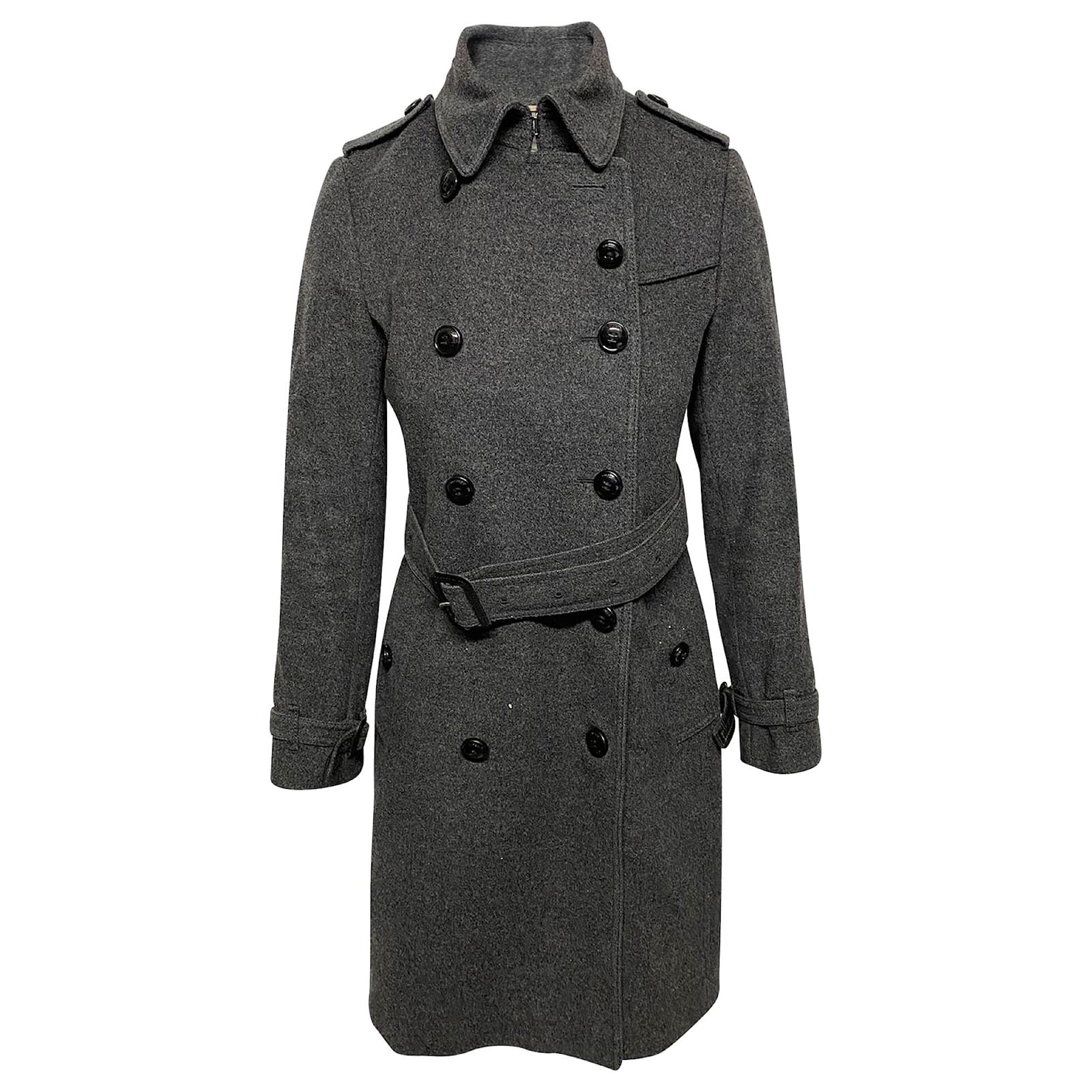 Burberry Knee Length Trench Coat in Grey Wool ref.403473 - Joli Closet