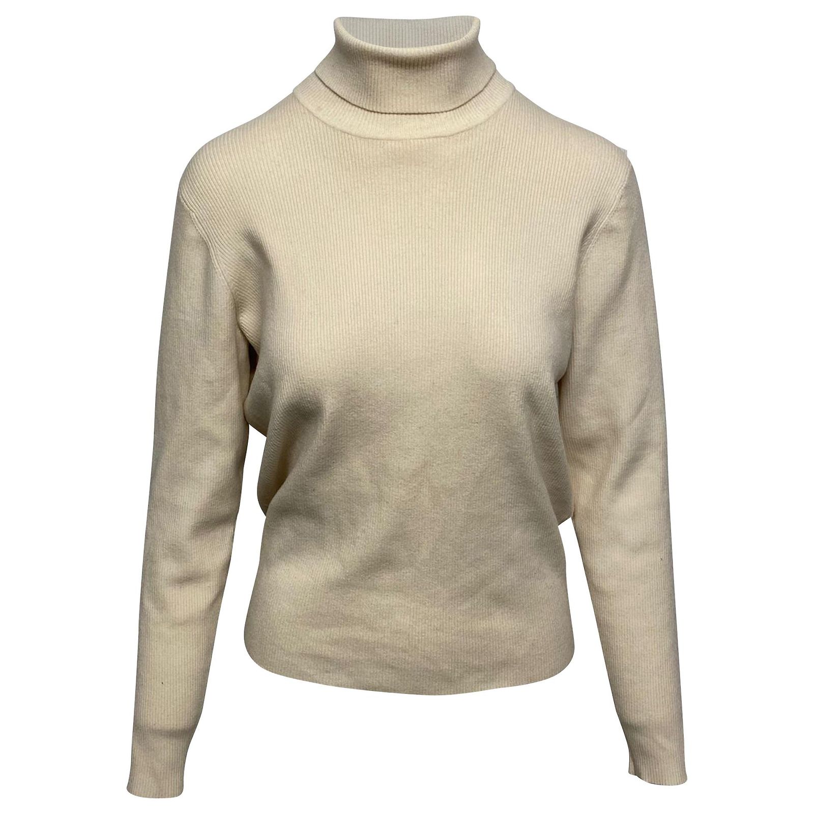 Victoria Victoria Beckham Turtleneck Button Back Sweater in Cream 