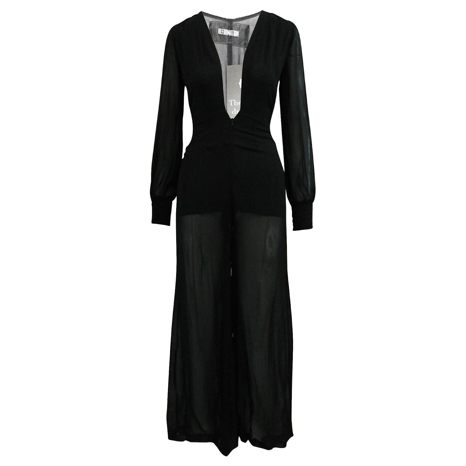 Reformation Tuta nera a maniche lunghe con cerniera sul davanti Nero  Viscosa ref.403509 - Joli Closet