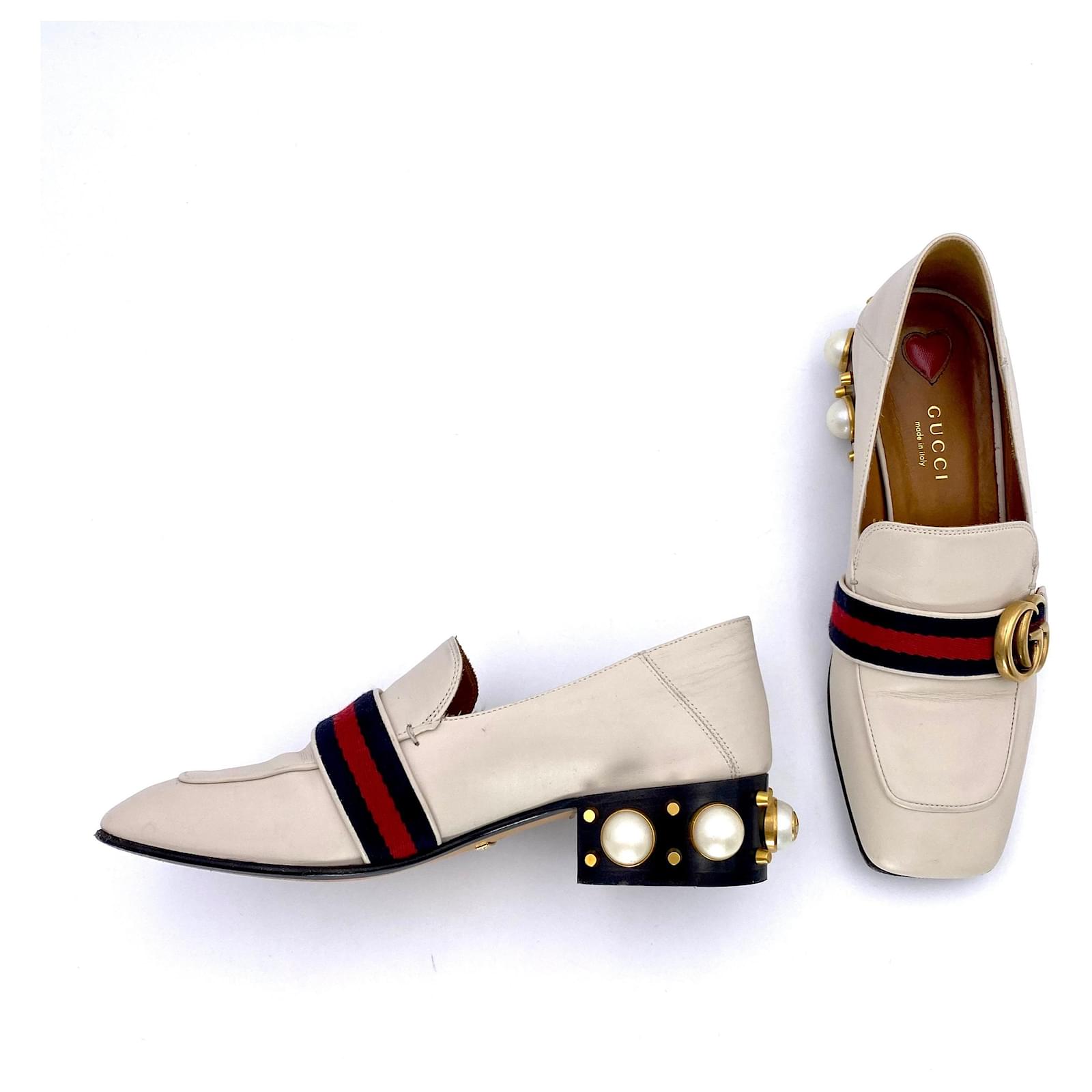 Ocean Minde om elefant Gucci loafers in cream leather with faux pearl heels White ref.403875 -  Joli Closet