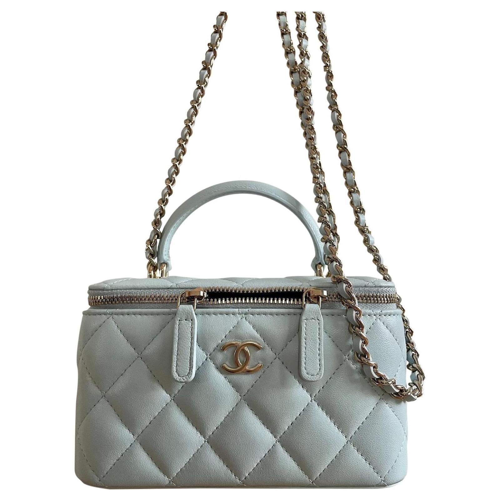 Chanel Vanity bag with chain and handle Blue Leather ref.403912