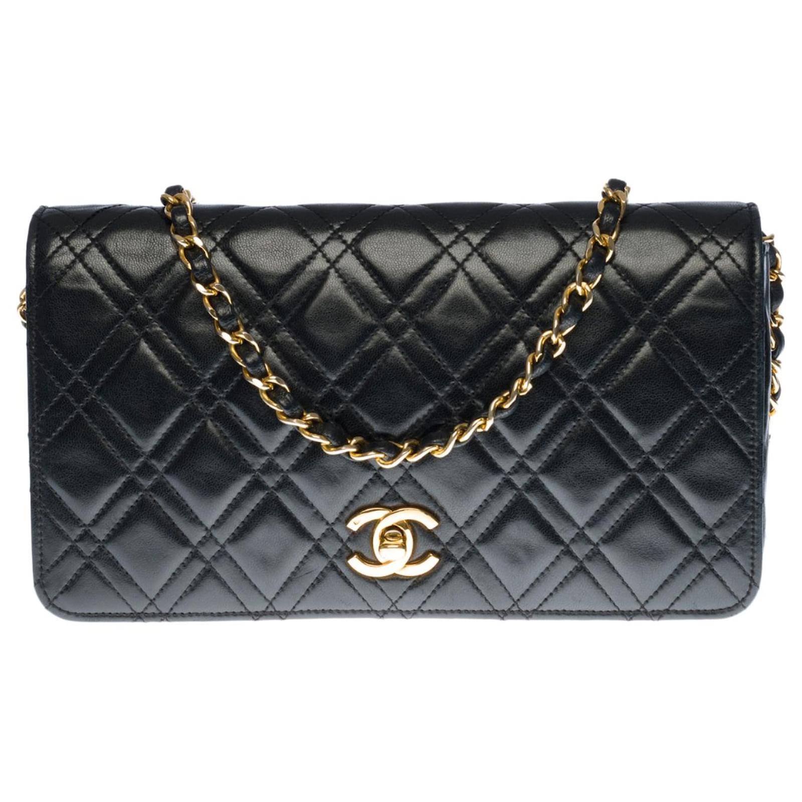 Chanel Vintage Full Flap Bag Quilted Lambskin Mini Black