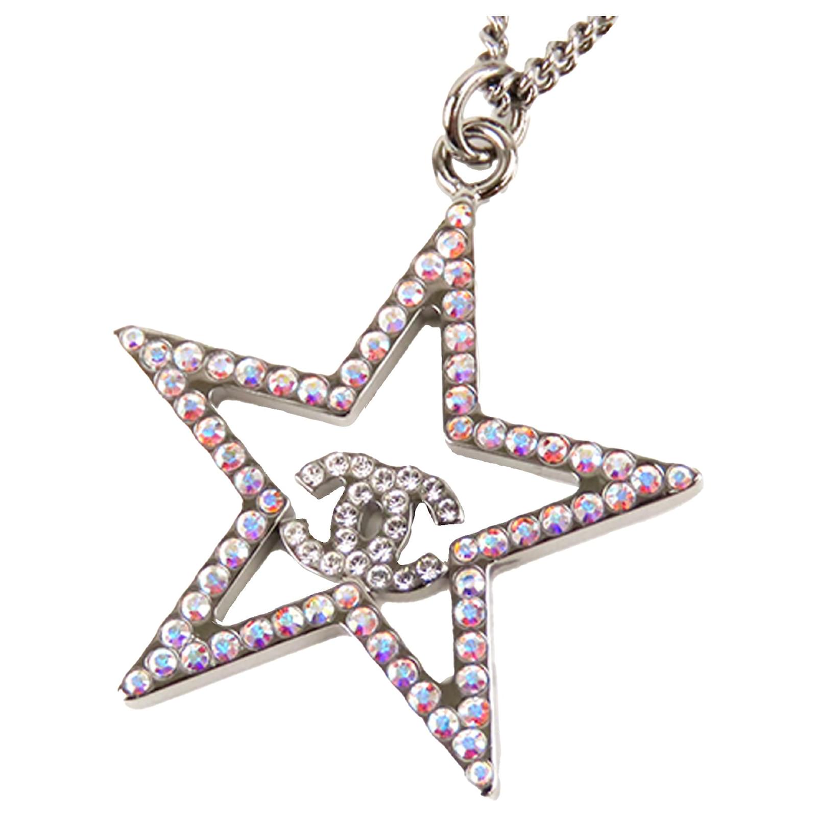Chanel Silver CC Star Pendant Necklace
