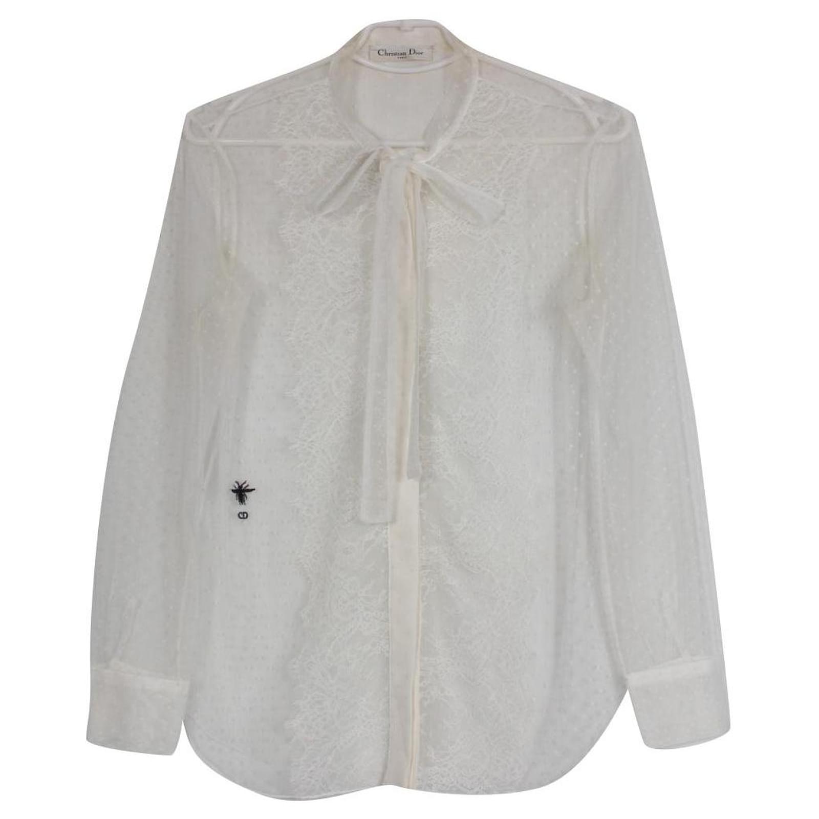 Christian Dior sheer blouse with plastron. White Polyamide ref.406249 ...