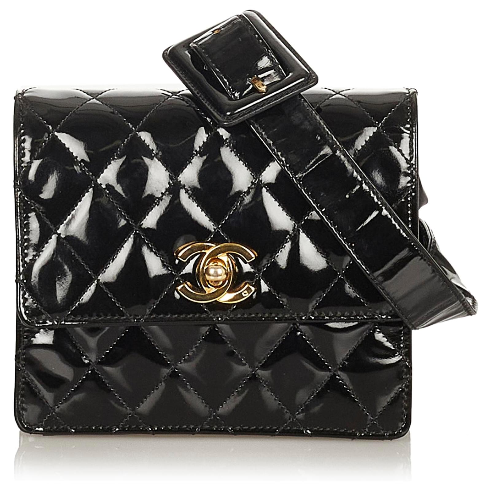 Chanel Patent Quilted Black Fanny Pack Gold Turn lock