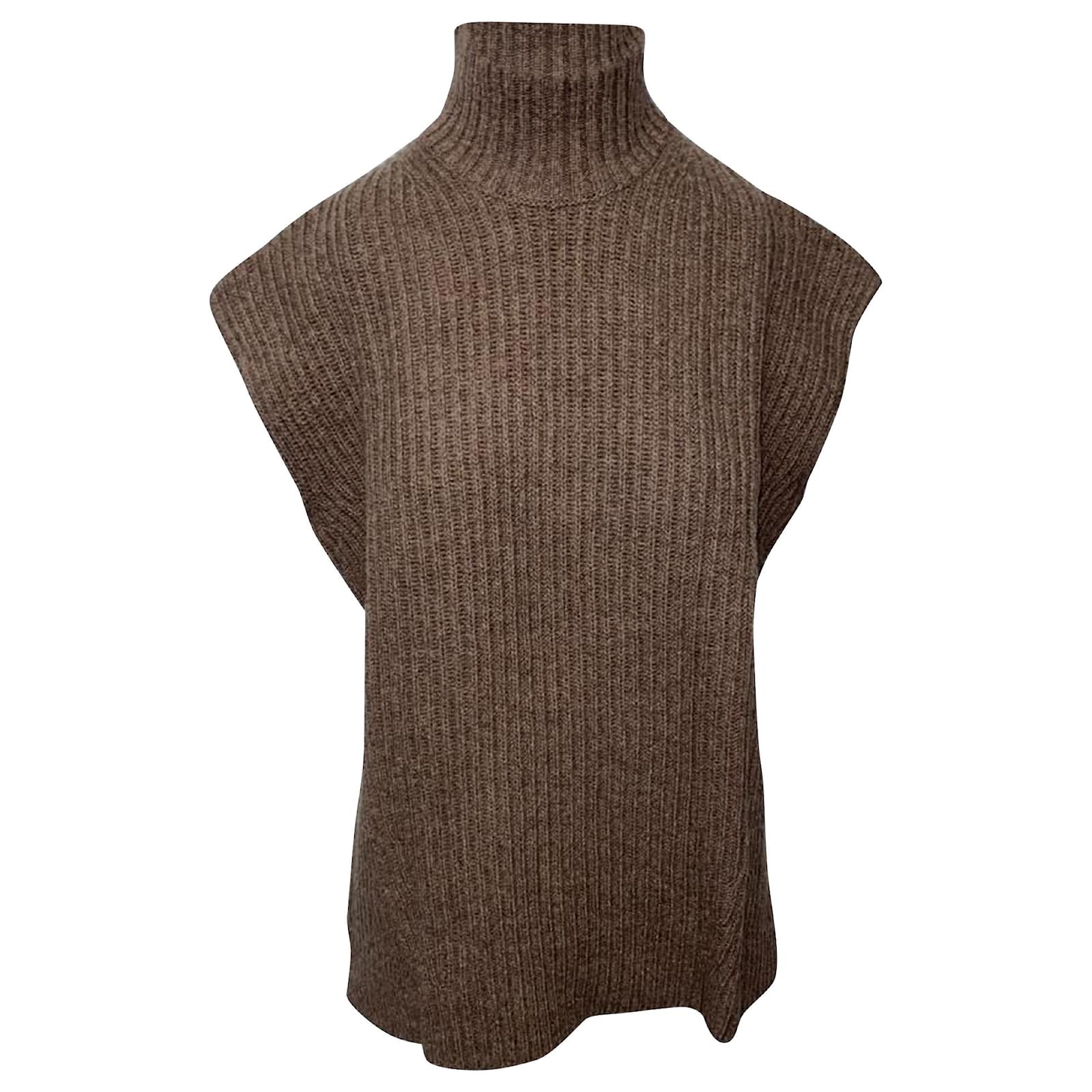 Ganni Rib Knit Vest in Brown Wool Joli Closet