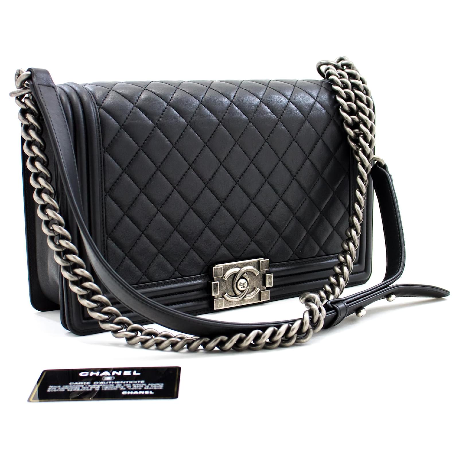 CHANEL Boy Chain Shoulder Bag Black Quilted calf leather Leather