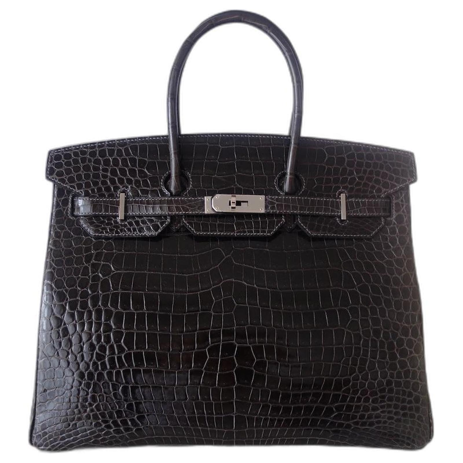 Hermès HERMES BIRKIN BAG 35 crocodile Grey Dark grey Exotic