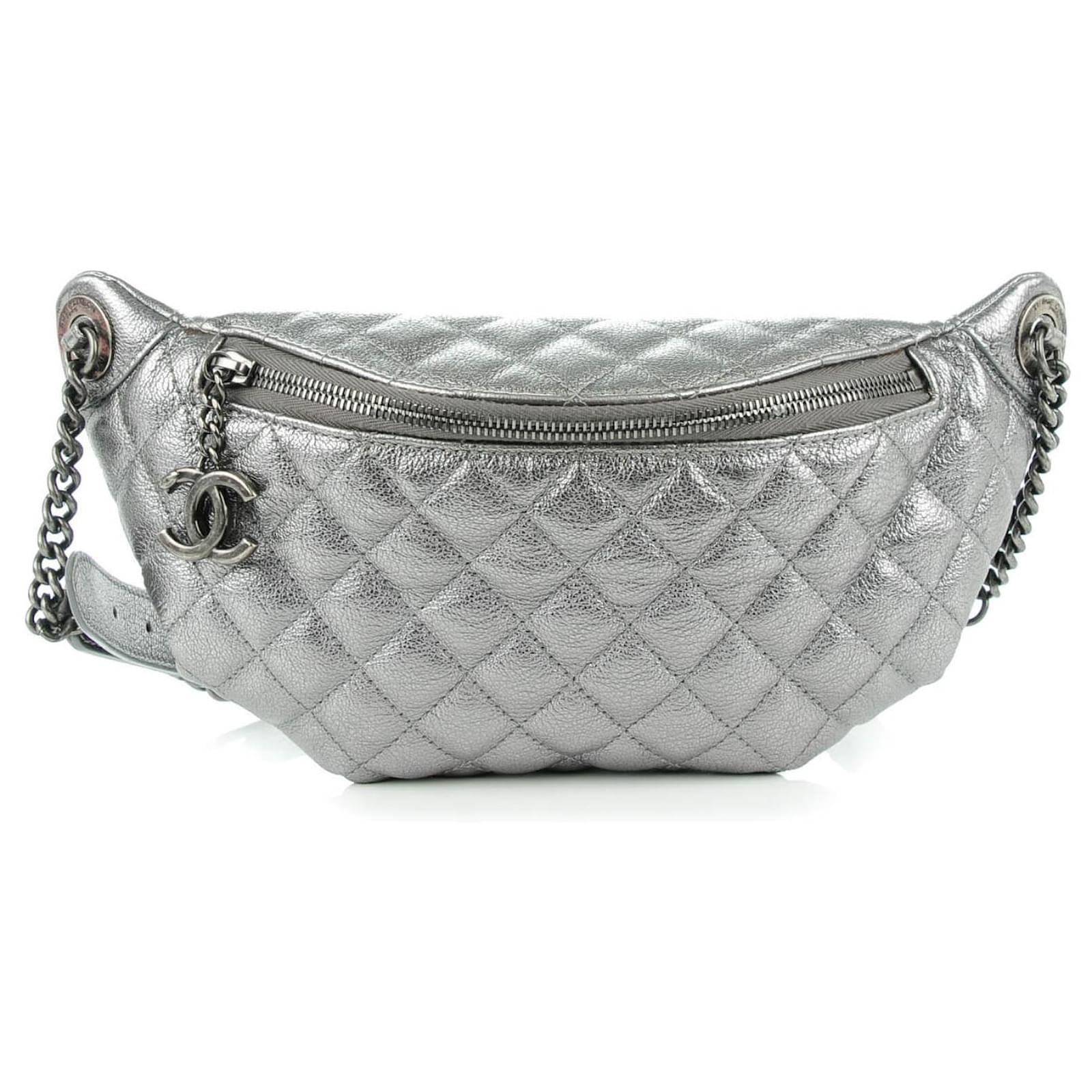 Chanel Metallic Grey Leather Fanny Pack Waist Bag