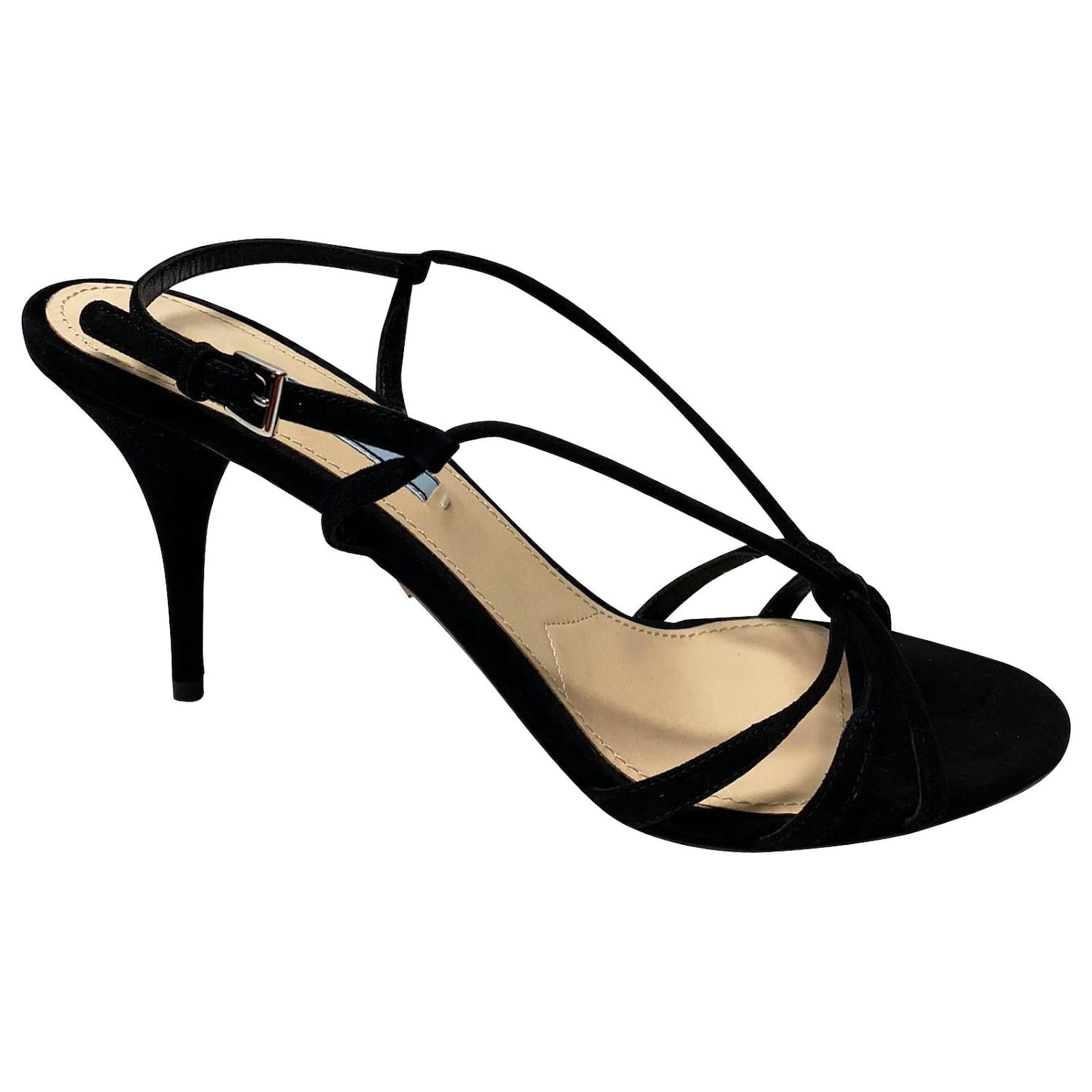 Prada Strappy Slingback Sandals in Black Suede ref.407110 Joli Closet