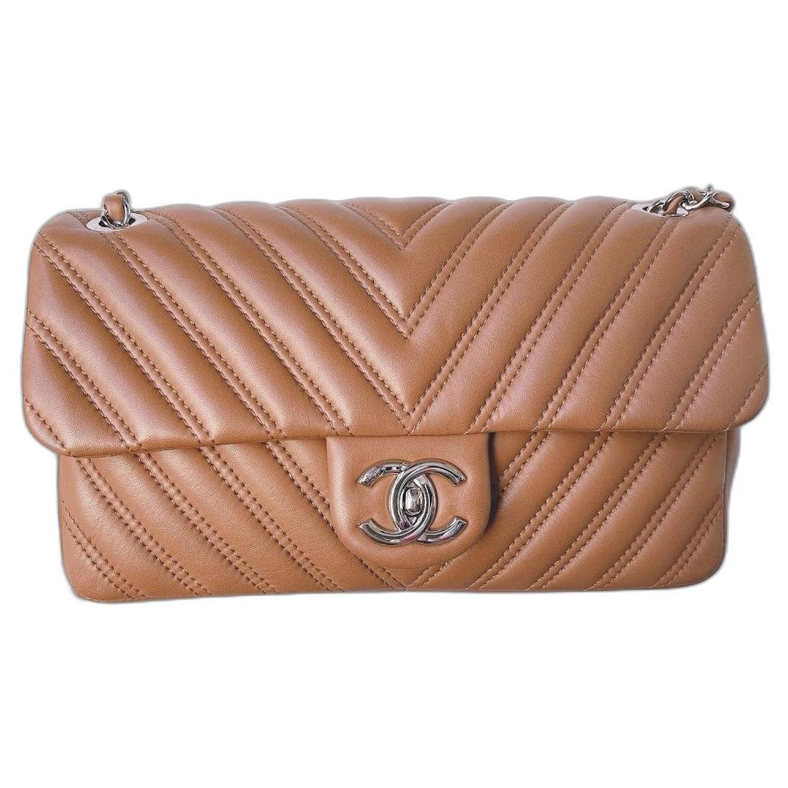 CHANEL Caviar Chevron Quilted Medium Double Flap Beige 398941
