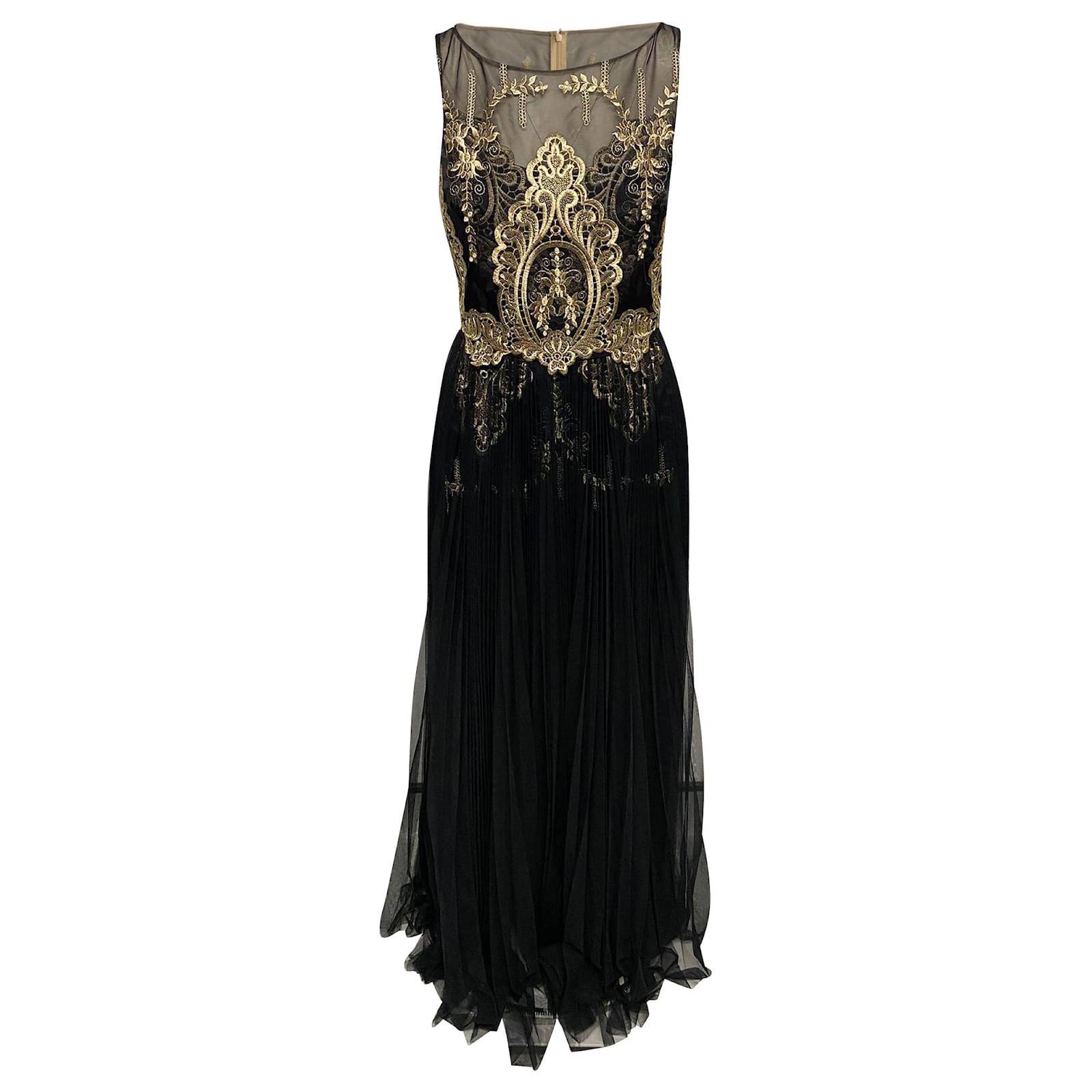 Autre Marque Marchesa Notte Lace Evening Gown in Black and Gold Polyester  ref.JC407841 (Sold) - Joli Closet