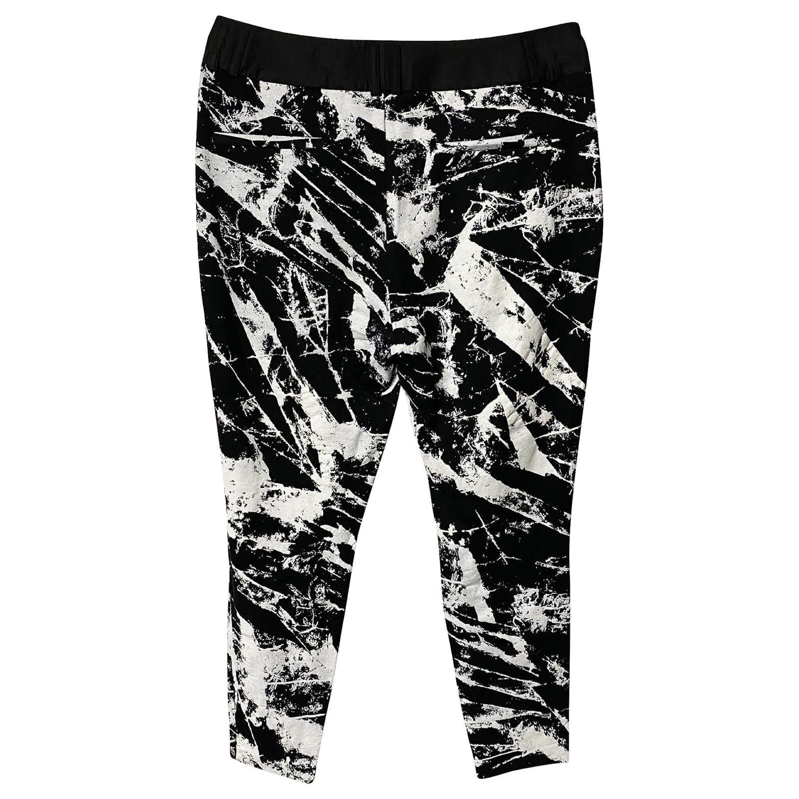 Helmut Lang Marble Jogger Pants in Black and White Rayon Cellulose