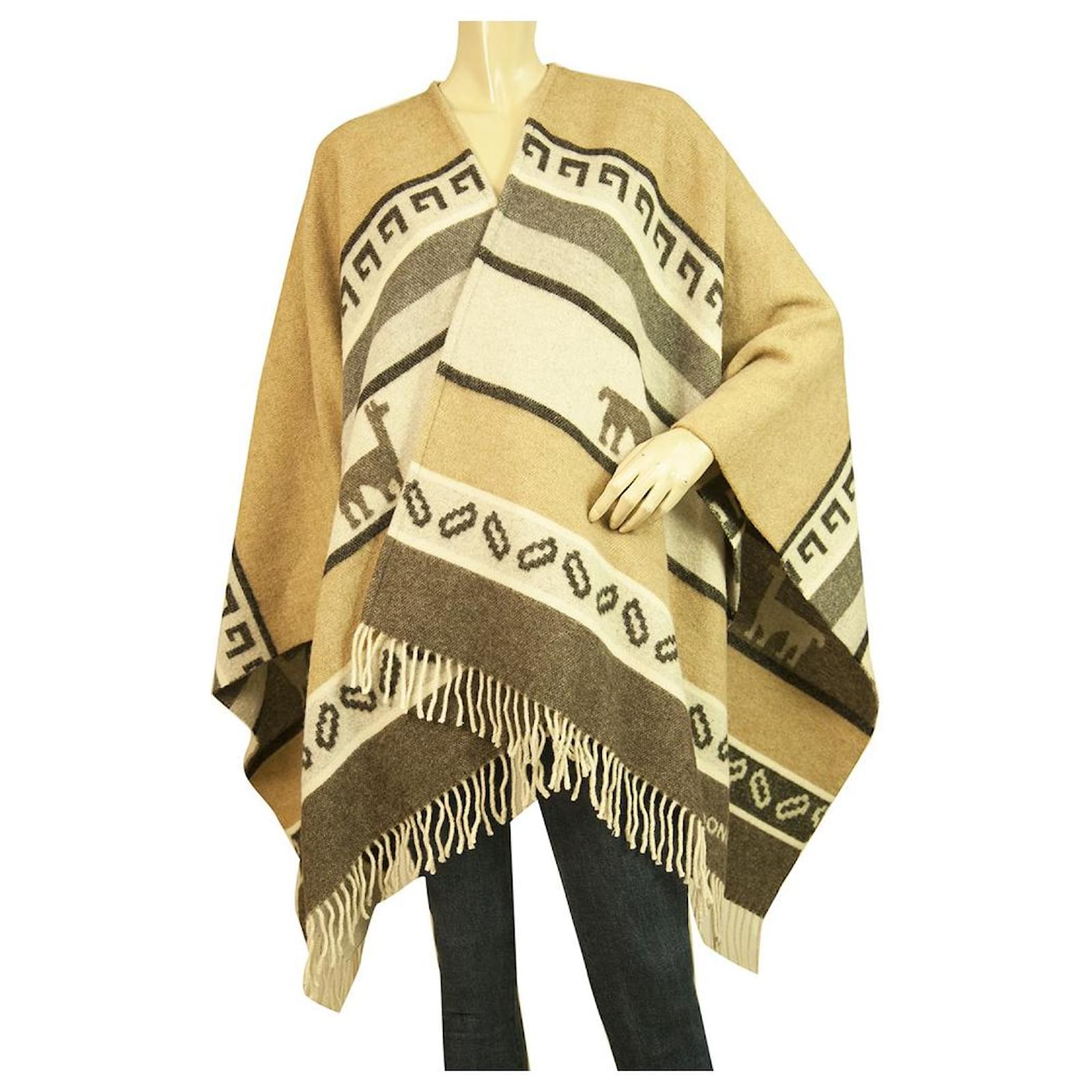 Dondup Coprispalle in lana con motivo etnico beige frange