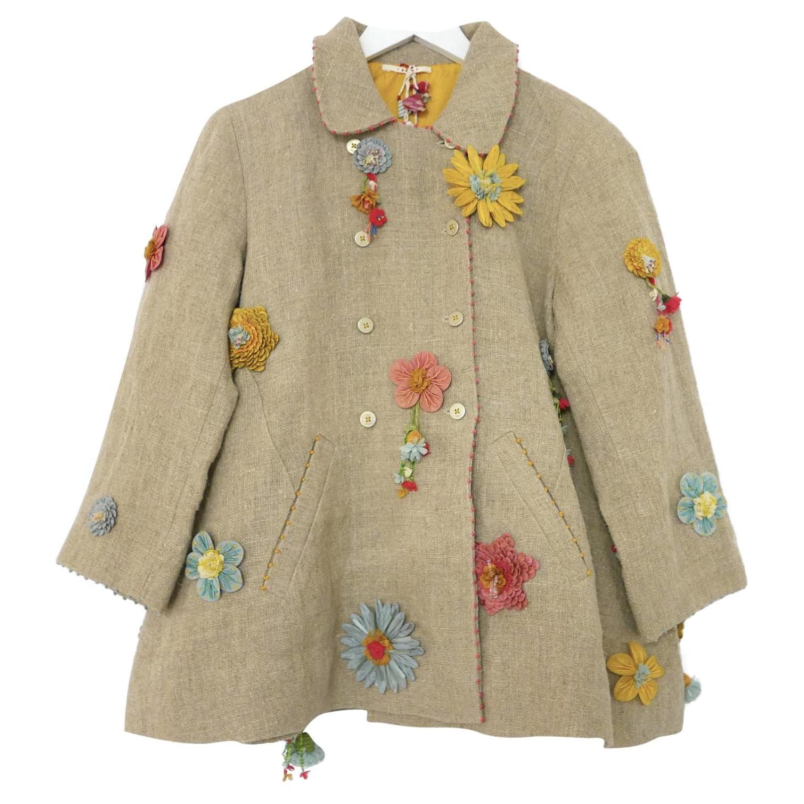 Floral Sequin Embellished Linen Jacket - Neutral Multicolor