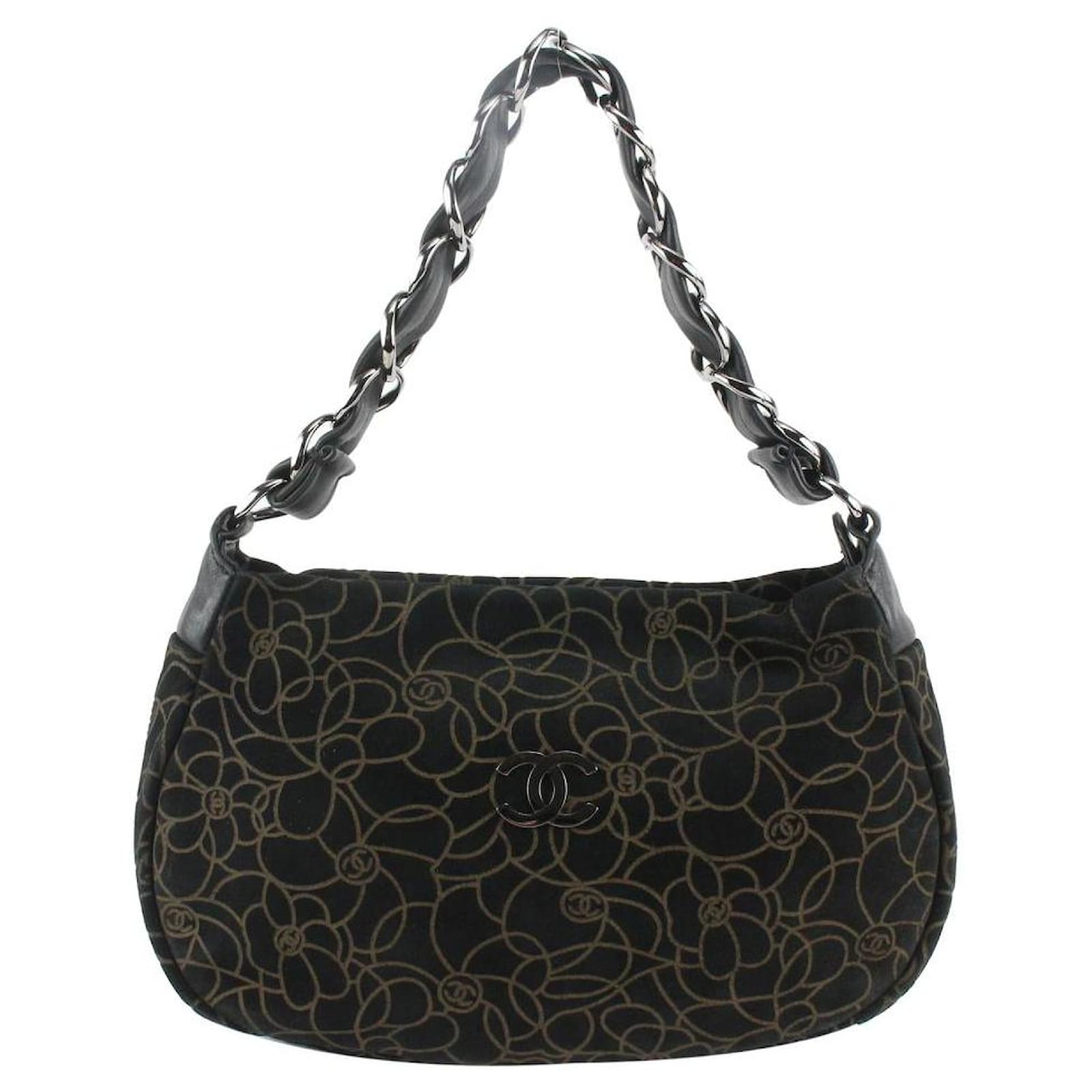 Chanel Black x Brown Suede Camellia Chain Hobo Bag Leather ref