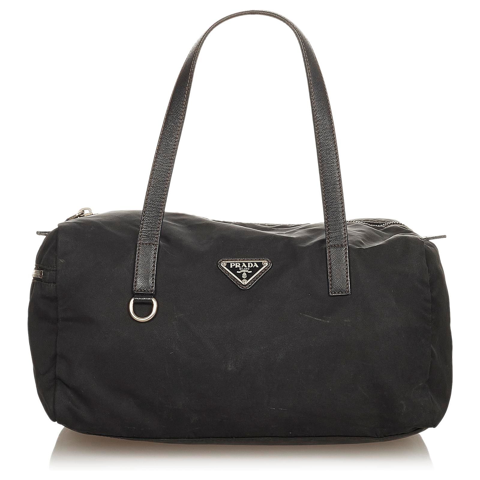 Bolso Prada Black Tessuto Boston Negro Cuero Becerro Nylon Paño ref.409520  - Joli Closet
