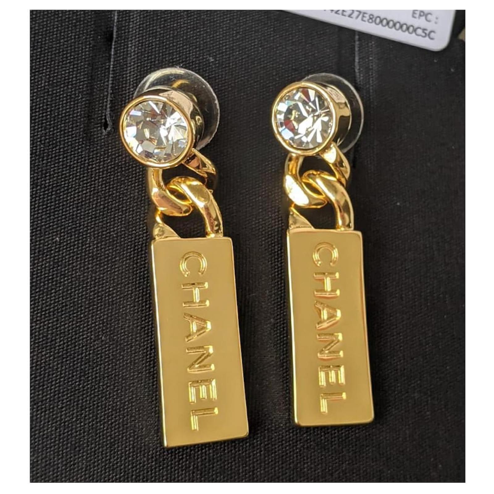 Chanel L21V Tag Gold Hardware Crystal earrings Golden Metal ref