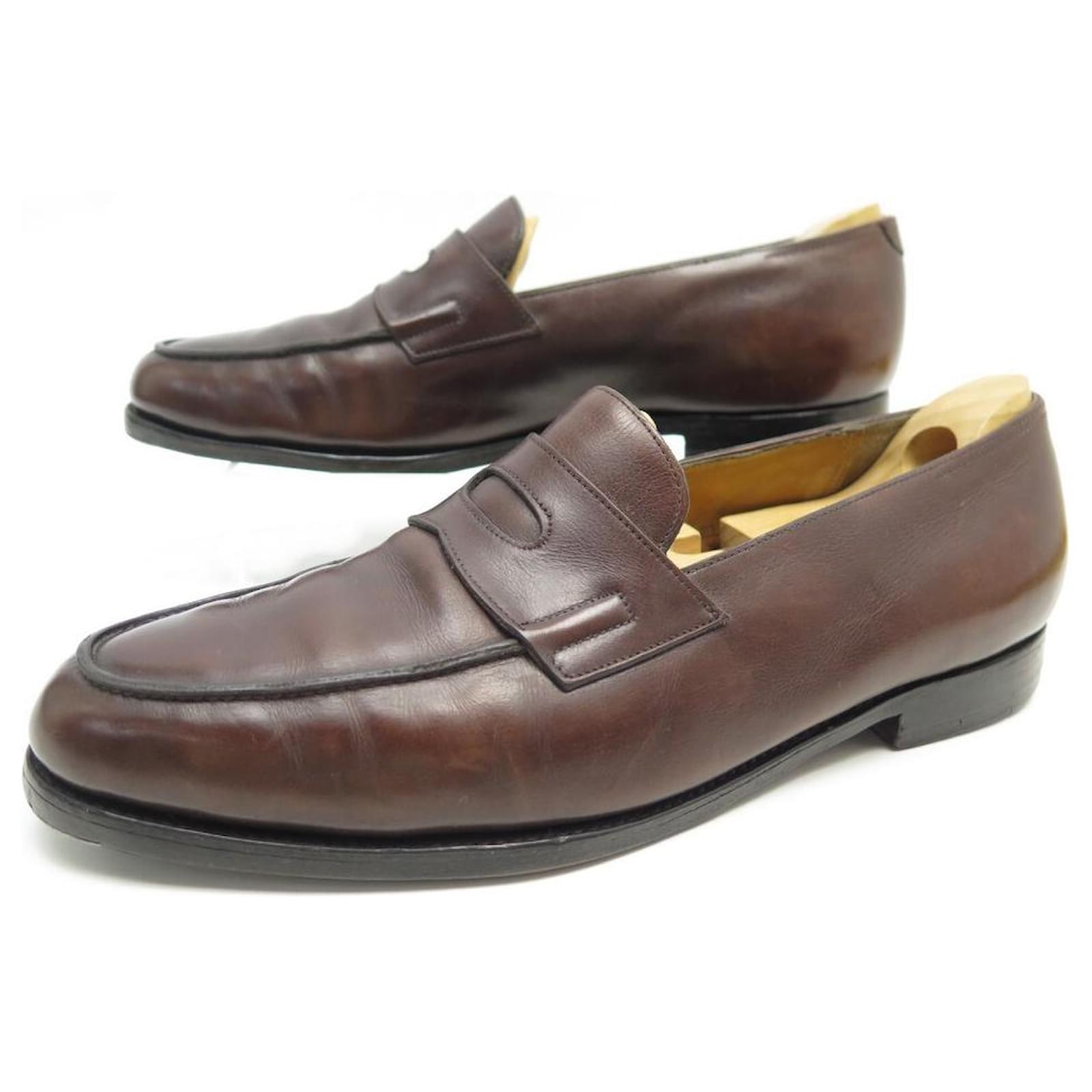 JOHN LOBB LOPEZ LOAFERS 9E 43 BROWN LEATHER + SLEEVES SHOES ref