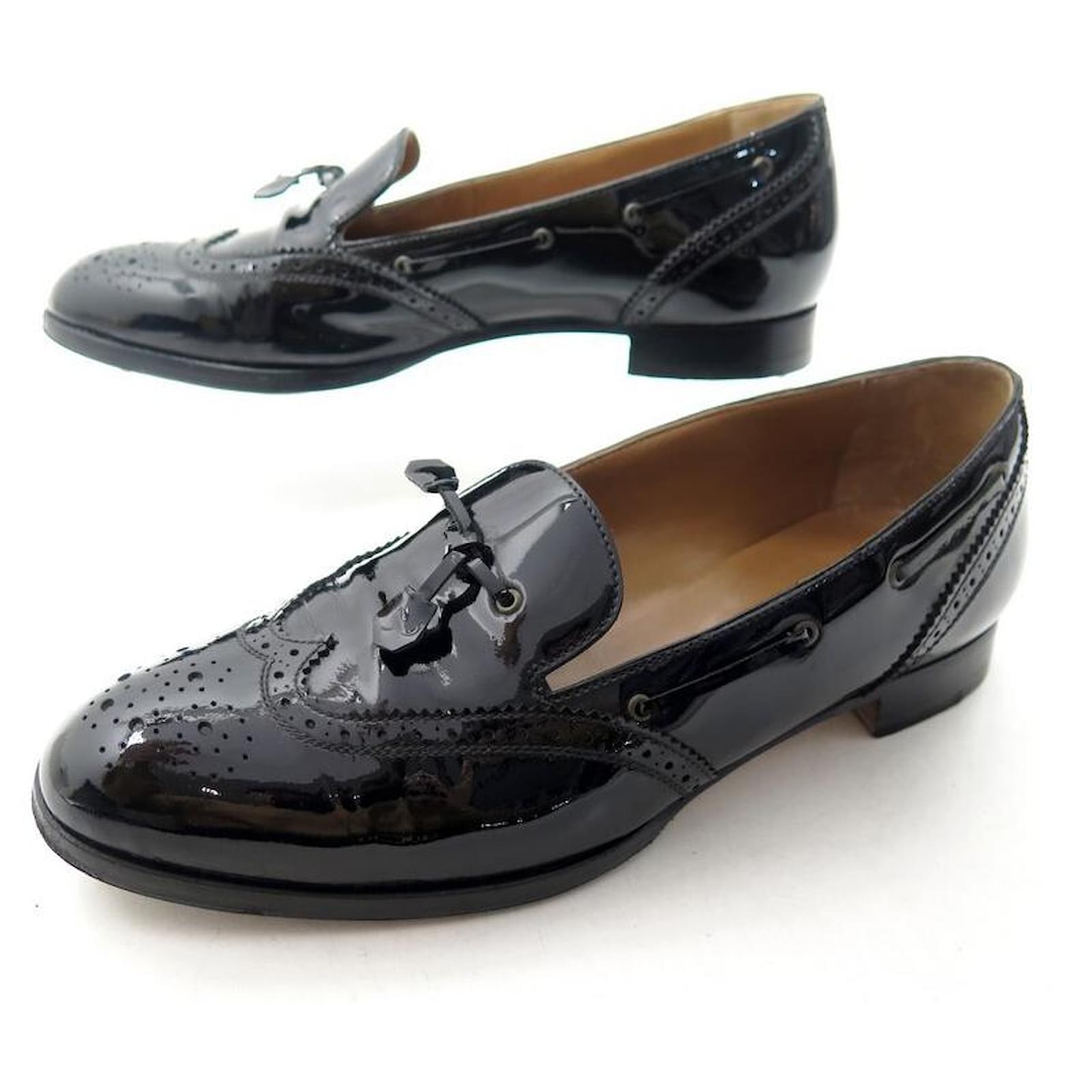 Hermès ZAPATOS HERMES MOCASINS JERSEY 37.5 EN ZAPATOS DE CHAROL NEGRO  ref.411120 - Joli Closet