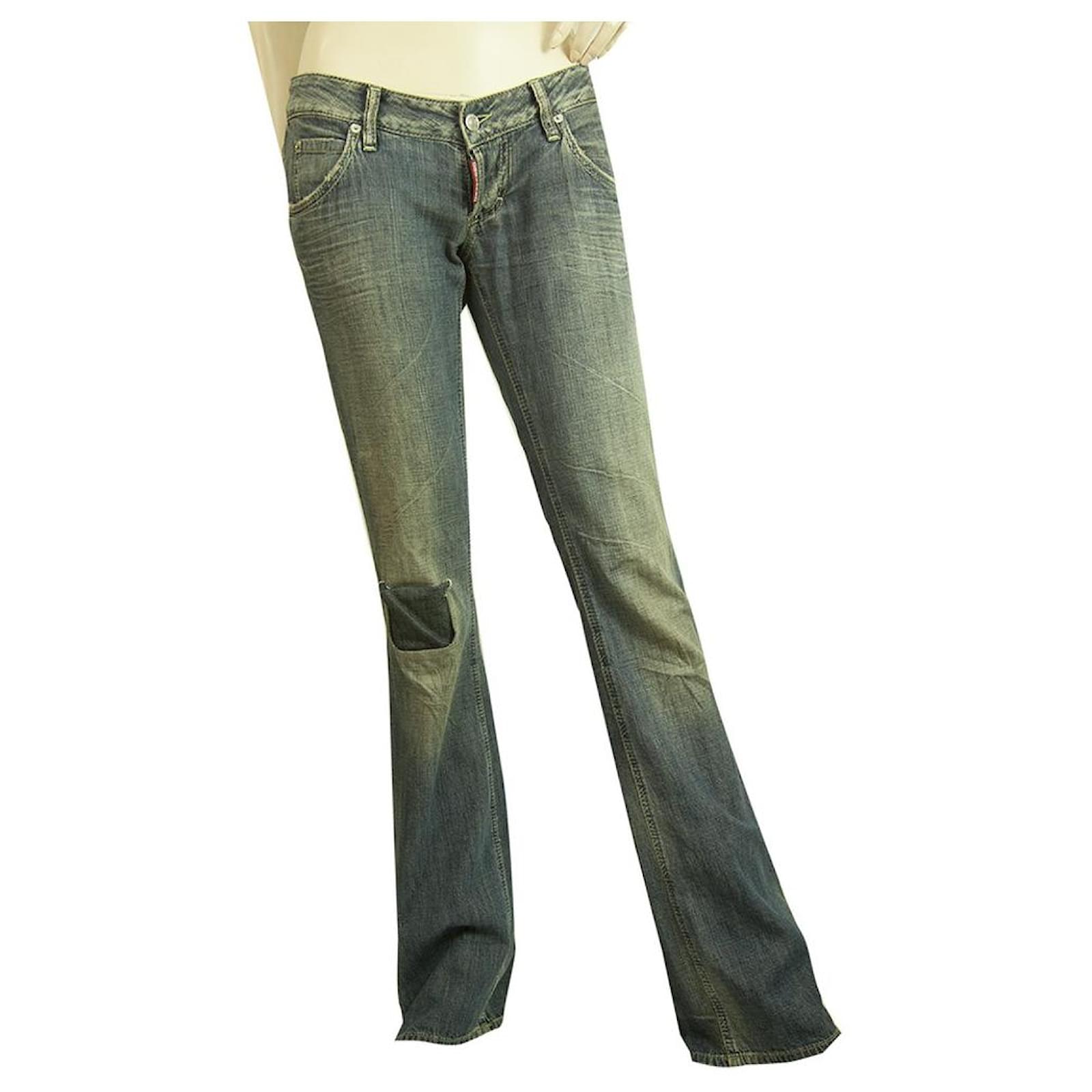 Dsquared2 Dsquared 2 Pantaloni blu denim jeans a vita bassa con toppe al  ginocchio pantaloni sz 40 Cotone ref.411850 - Joli Closet