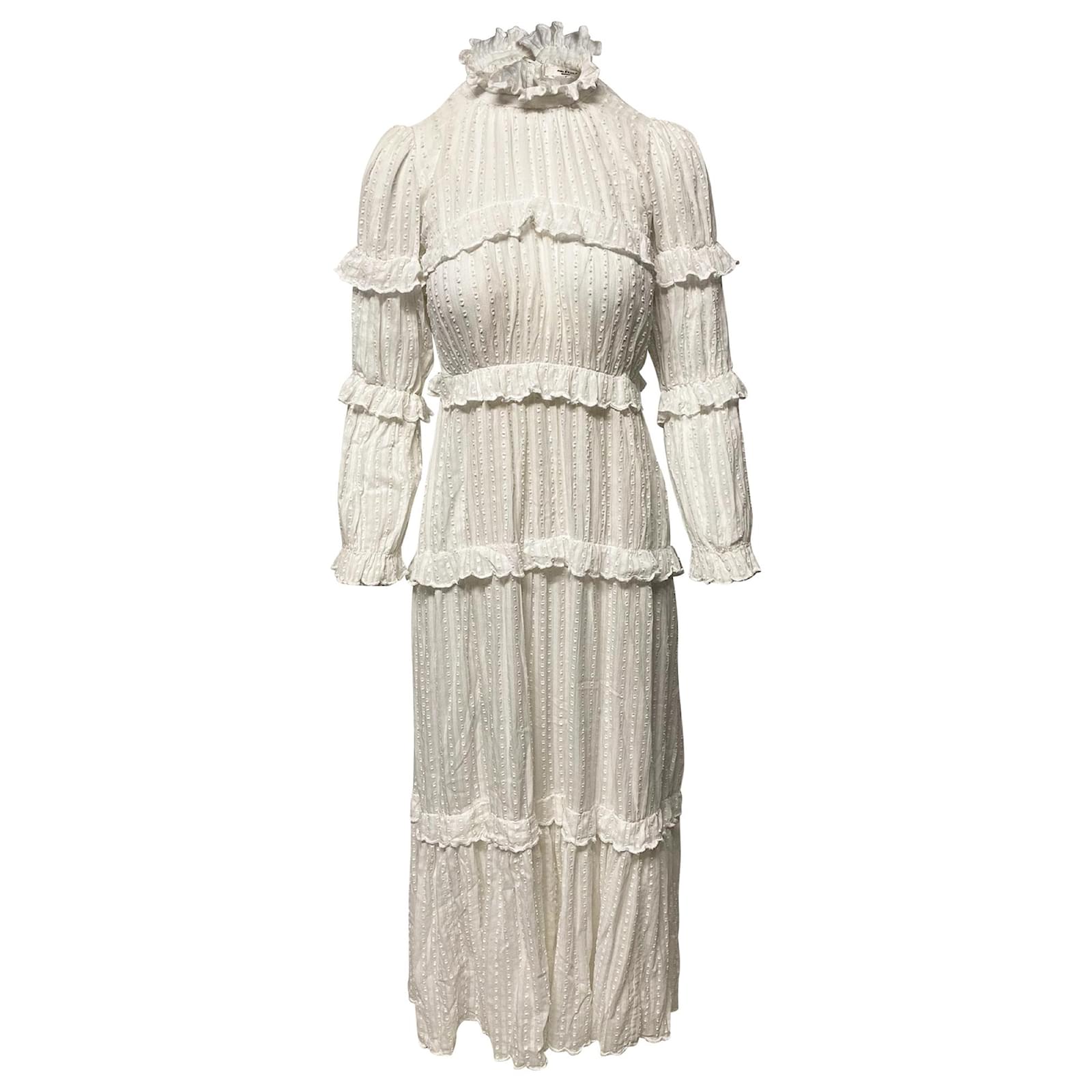 Isabel Marant Etoile Isabel Marant Tiered Swiss Dot Maxi Dress White Cotton ref.412031 - Joli Closet