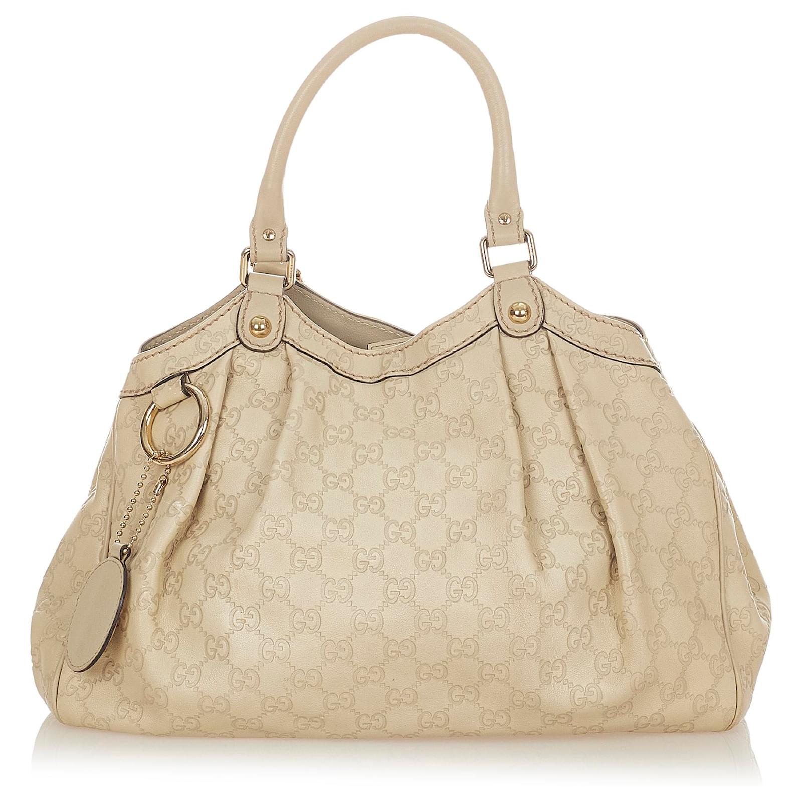 GUCCI Sukey Medium Guccissima Leather Tote Bag White 211944